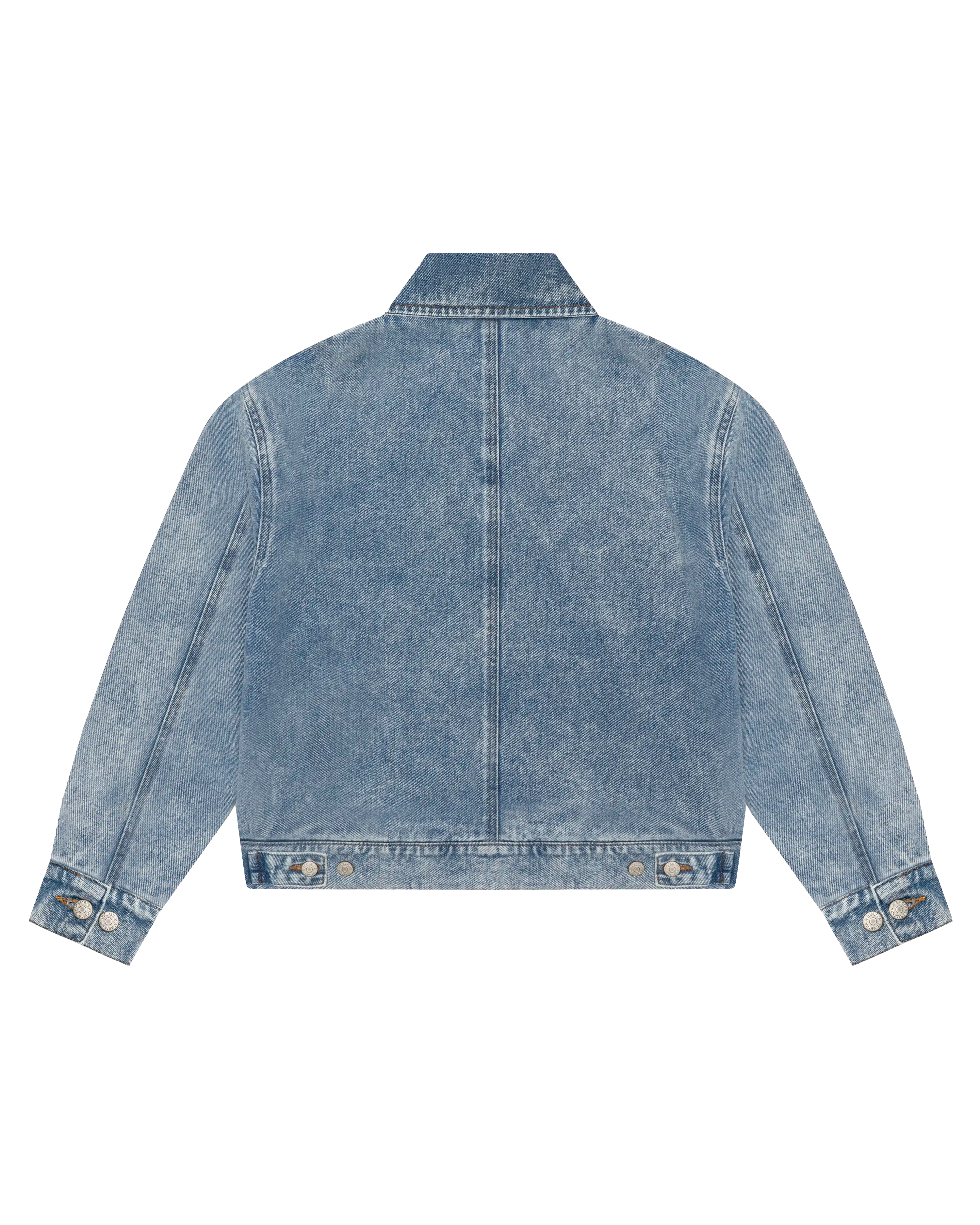 Cropped women's denim jacket with modern boxy fit
Signature "Moved by Friendship" motto subtly printed inside
Made in Portugal from 100% cotton denim
Distinct strong bleach blue fade wash for a worn-in vintage look
Embroidered chest Ikon logo patch
Two front-hand pockets for everyday practicality
Hidden interior pocket for secure storage
Full metal zipper front closure with branded pull
Classic pointed collar and reinforced topstitching
Made to be layered, styled, and lived in