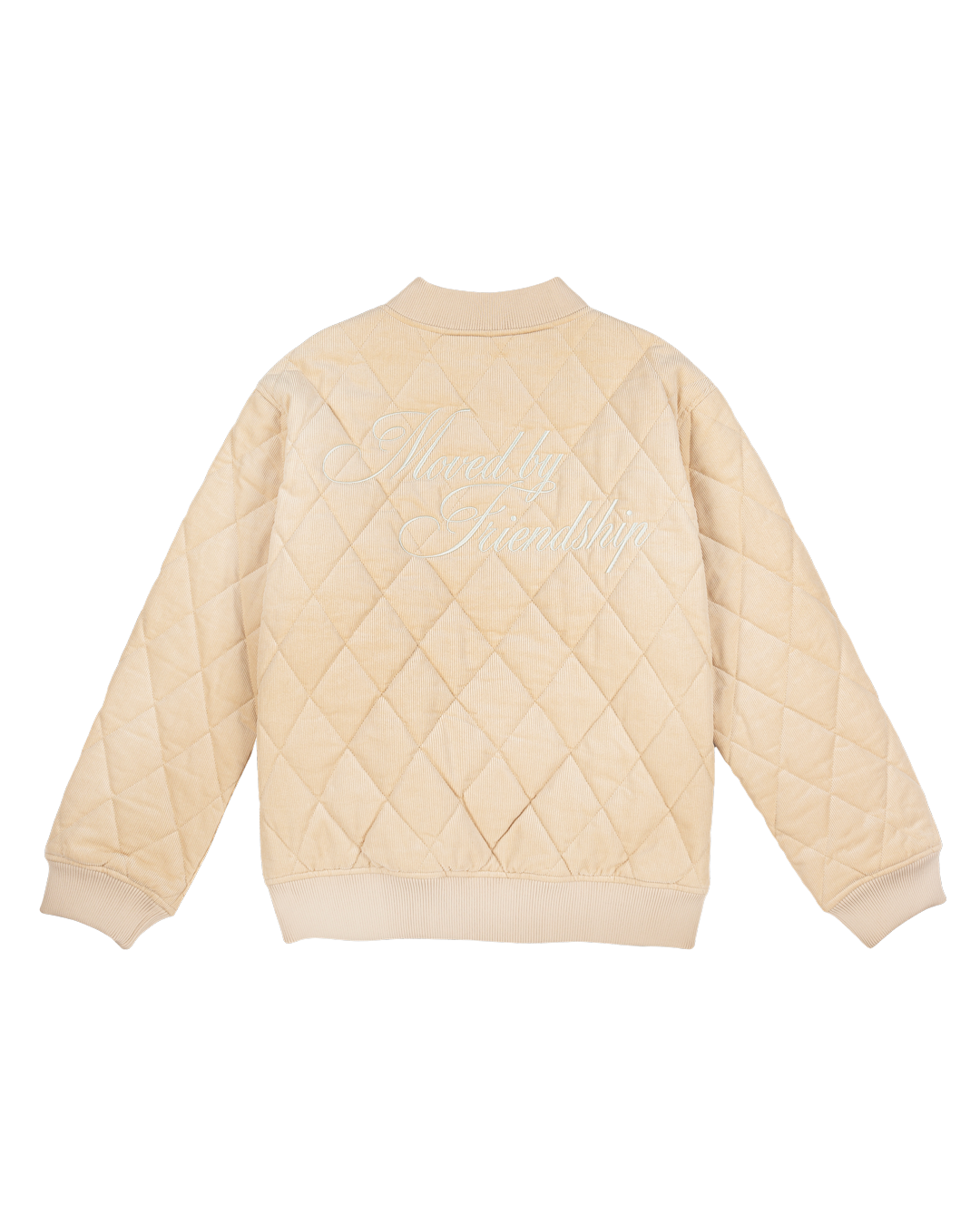 Classic style puffer jacket featuring diamond stitching for added texture. The exterior is crafted from soft corduroy, providing both comfort and durability, while the interior is made from smooth polyester for a cozy fit.