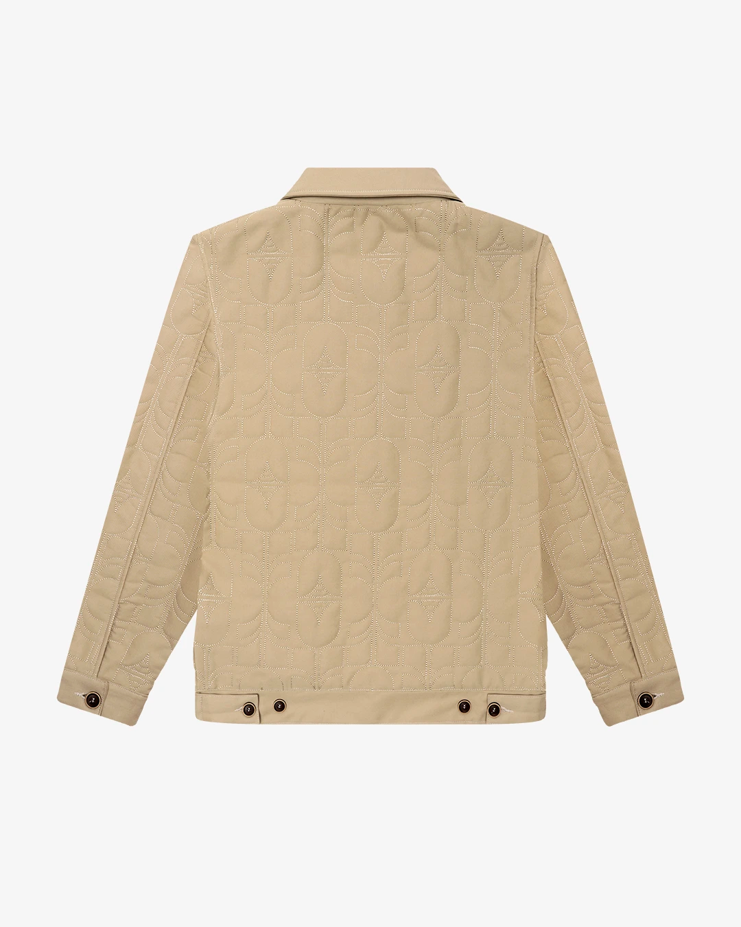 Zip-front jacket designed for lightweight everyday layering.
Features an all-over quilted Flourish pattern with a soft, lightly padded feel.
Regular fit with a straight silhouette for comfortable layering.
Features a YKK metal zipper, side welt pockets, adjustable button cuffs and button-adjustable hem tabs.
Finished in off-white with a custom-printed lining.
Made in Portugal.