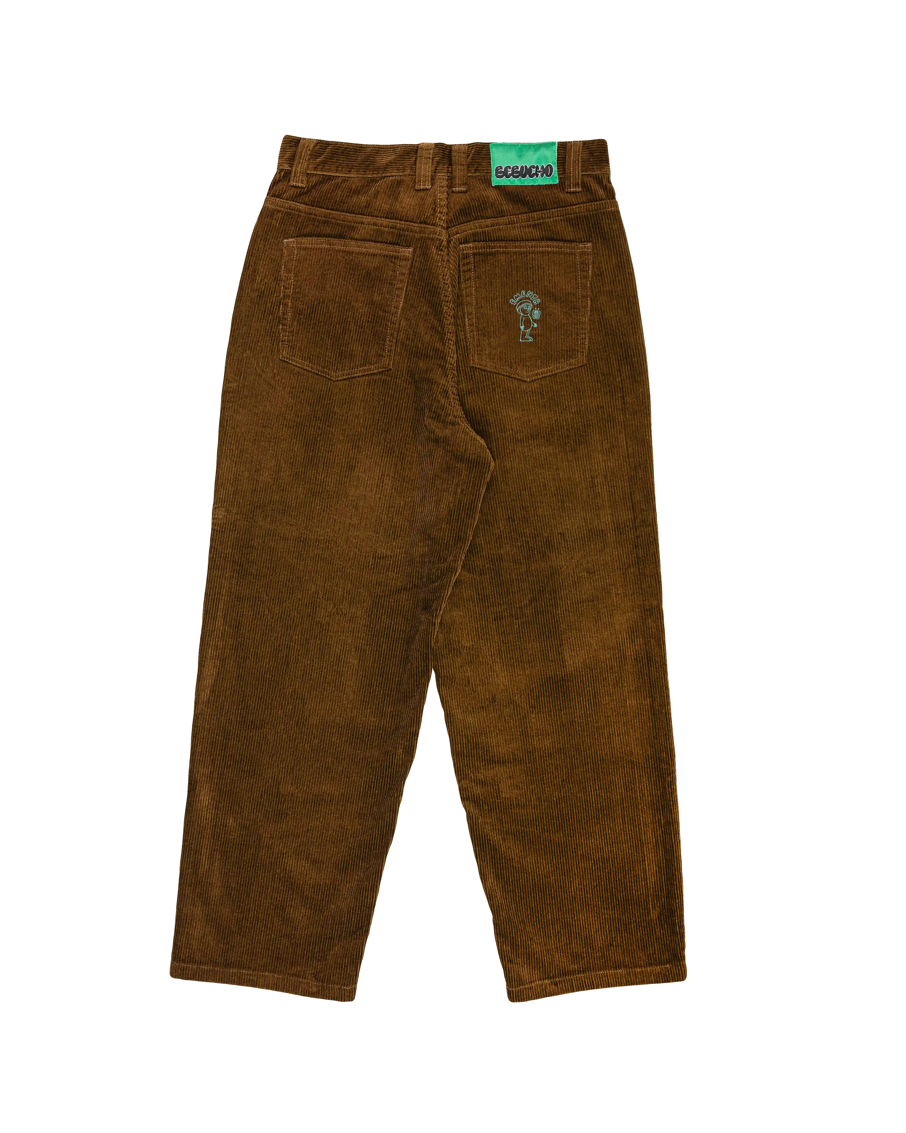 Artist Edition
100% cotton corduroy material
Baggy fit with a slightly tapered leg
Embroidery design on the front pocket
Bebucho design on the back pocket
Classic five-pocket construction
Belt loops with button closure and zip fly
Reinforced stitching for durability