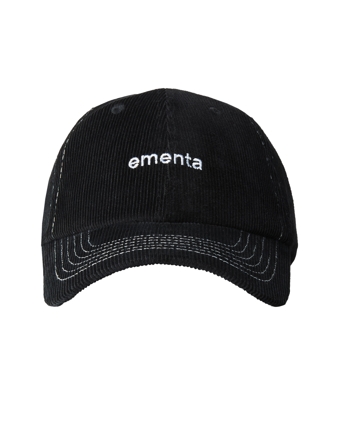A black corduroy cap with visible white stitching, crafted from 100% cotton for a comfortable fit. Featuring a firm, curved peak and an embroidered Ementa logo, this six-panel cap offers a sleek, structured look. The adjustable strap with a metal buckle ensures a perfect, customizable fit.
Made in Portugal.