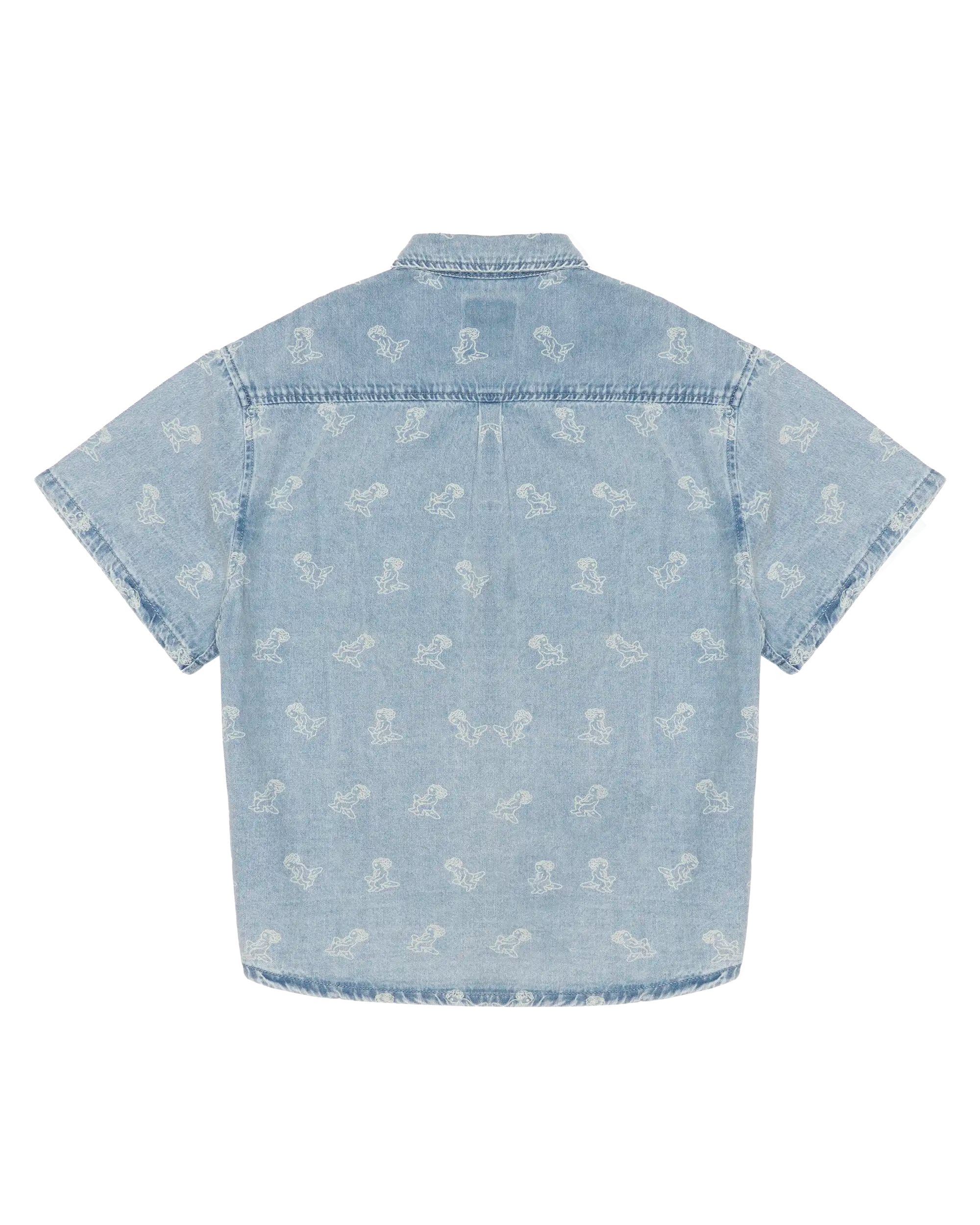 Light blue denim with all-over Ikon logo
Made from 100% cotton for a soft, breathable feel
Short-sleeved construction with a single chest pocket
Button front closure with tonal stitching
Slightly dropped shoulders for a relaxed silhouette
Unisex design 
Cold wash only