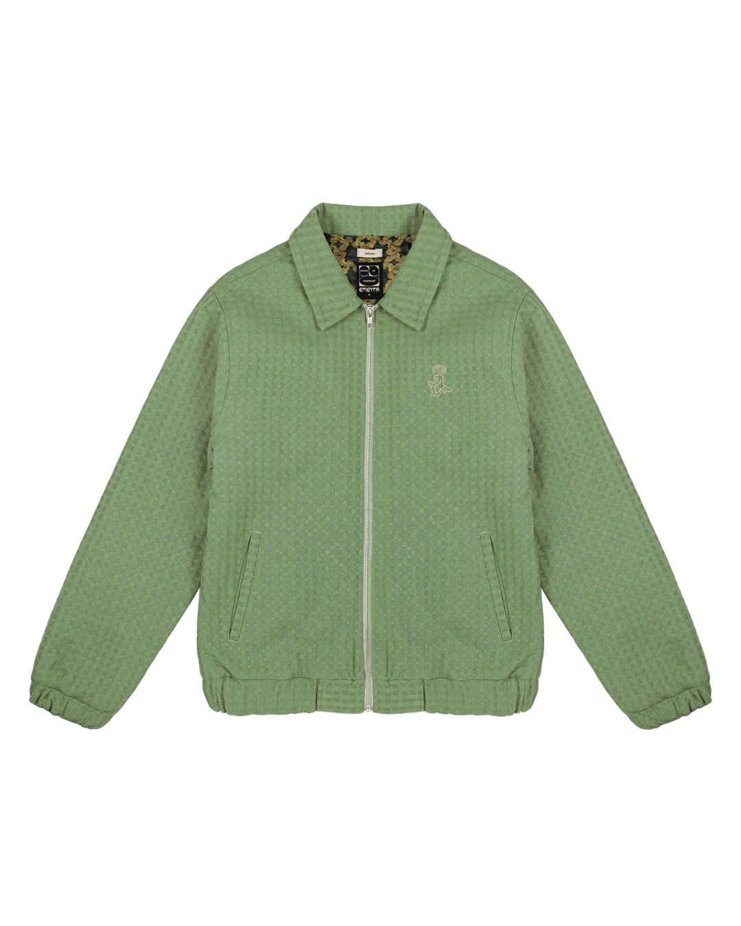Crafted with a ribbed texture and a classic green color, this jacket combines comfort and style. The diamond stitching on the inside adds structure and warmth. With an elasticated waist and cuffs for a tailored fit, this jacket is both versatile and easy to wear.