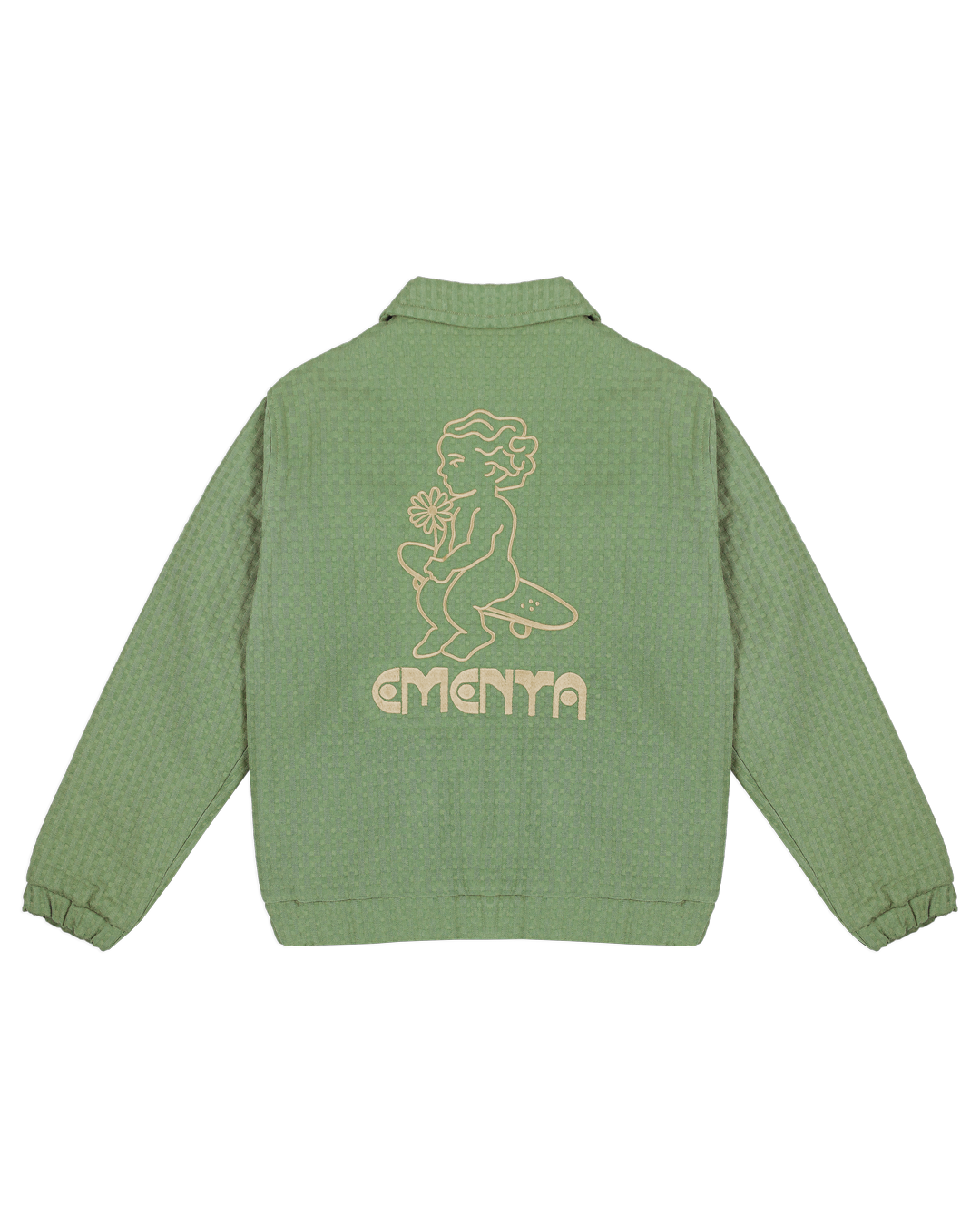 Crafted with a ribbed texture and a classic green color, this jacket combines comfort and style. The diamond stitching on the inside adds structure and warmth. With an elasticated waist and cuffs for a tailored fit, this jacket is both versatile and easy to wear.