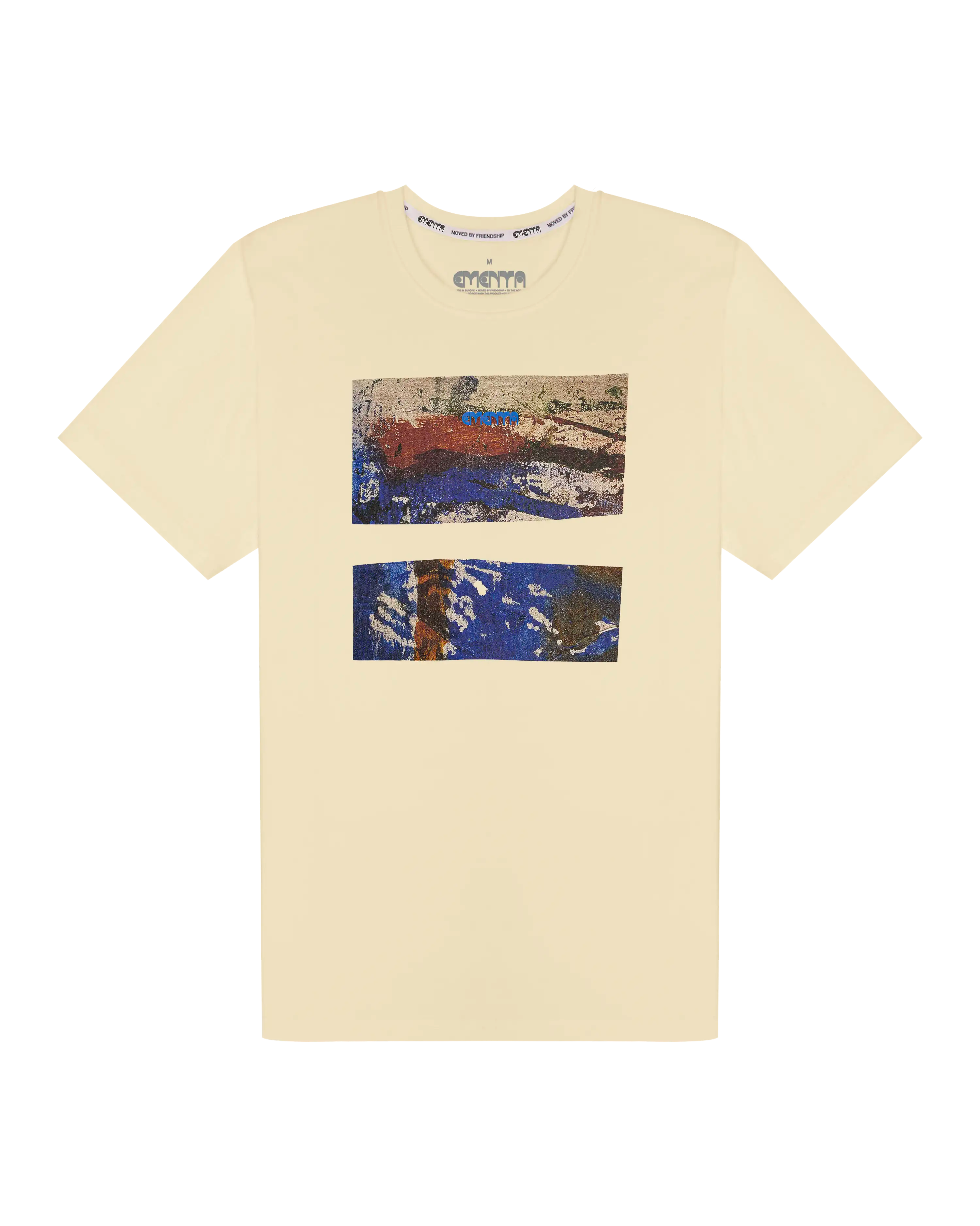 100% Cotton for comfort and durability
Beige color t-shirt with a hand-painted canvas front print and Ementa dots logo in blue
Unisex, Regular Fit
Fabric Weight: 250gsm
Made in Portugal