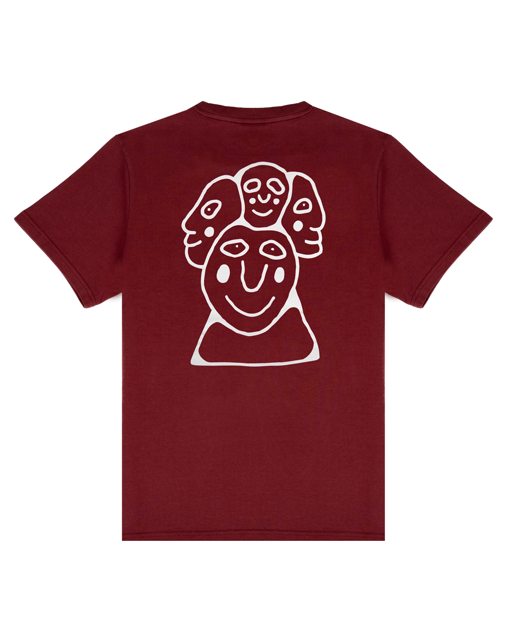Artist Collaboration T-Shirt.
The Loyalty T-shirt in burgundy, features the Ementa logo on the front and an artwork from our latest artist collaboration on the back. It offers a regular fit, blending comfort with a creative design.