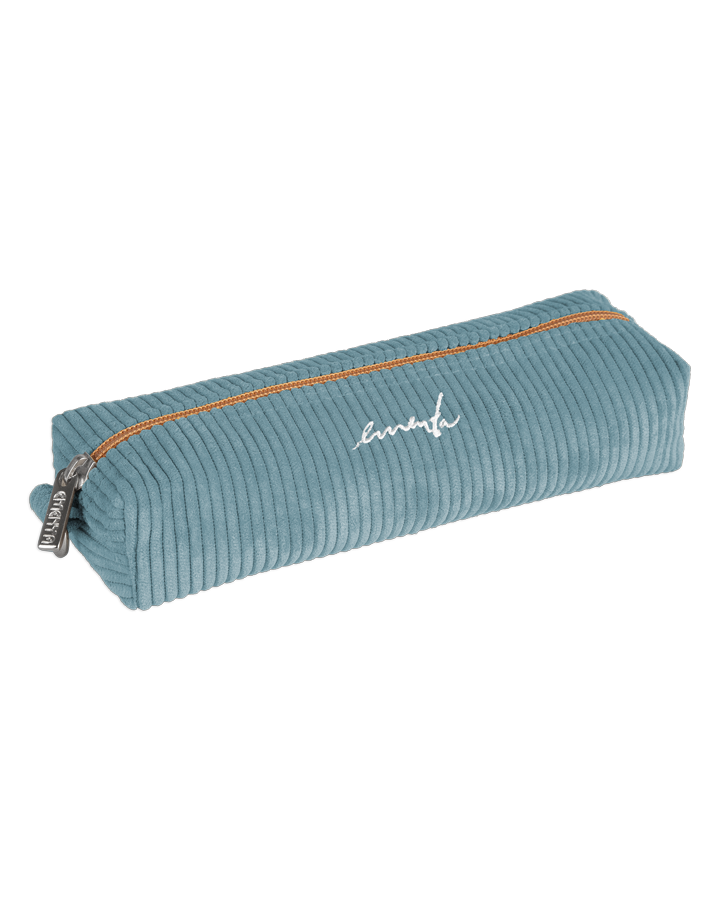 This pencil case is made from corduroy fabric and features an embroidered signature logo. It has ample space for pens, pencils, and other stationery essentials. 