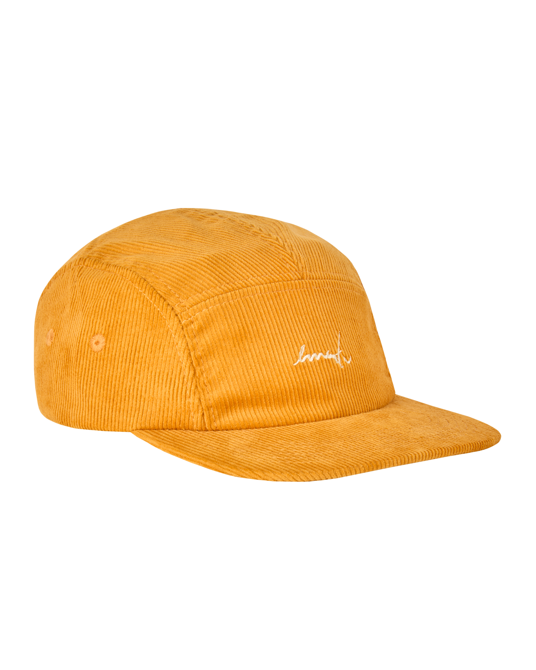 A five-panel cap made from cotton corduroy, offering a structured feel with a firm, flat brim. It features our signature embroidery on the front, adding a distinct touch. The adjustable strap with a plastic buckle ensures a secure and comfortable fit.