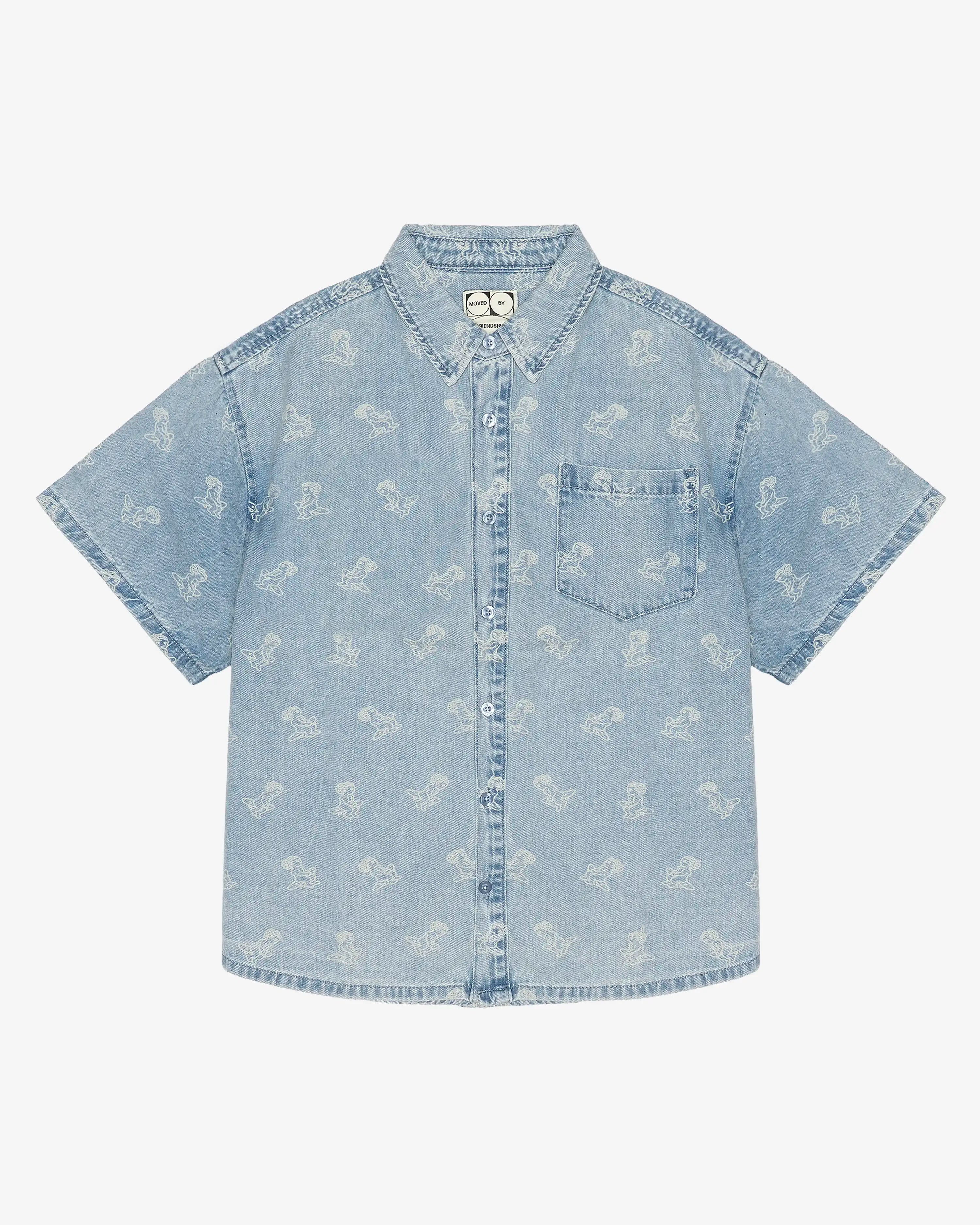 Light blue denim with all-over Ikon logo
Pair with the matching Emodi Kit Shorts for a complete look
Made from 100% cotton for a soft, breathable feel
Short-sleeved construction with a single chest pocket
Button front closure with tonal stitching
Slightly dropped shoulders for a relaxed silhouette
Unisex design
Cold wash only