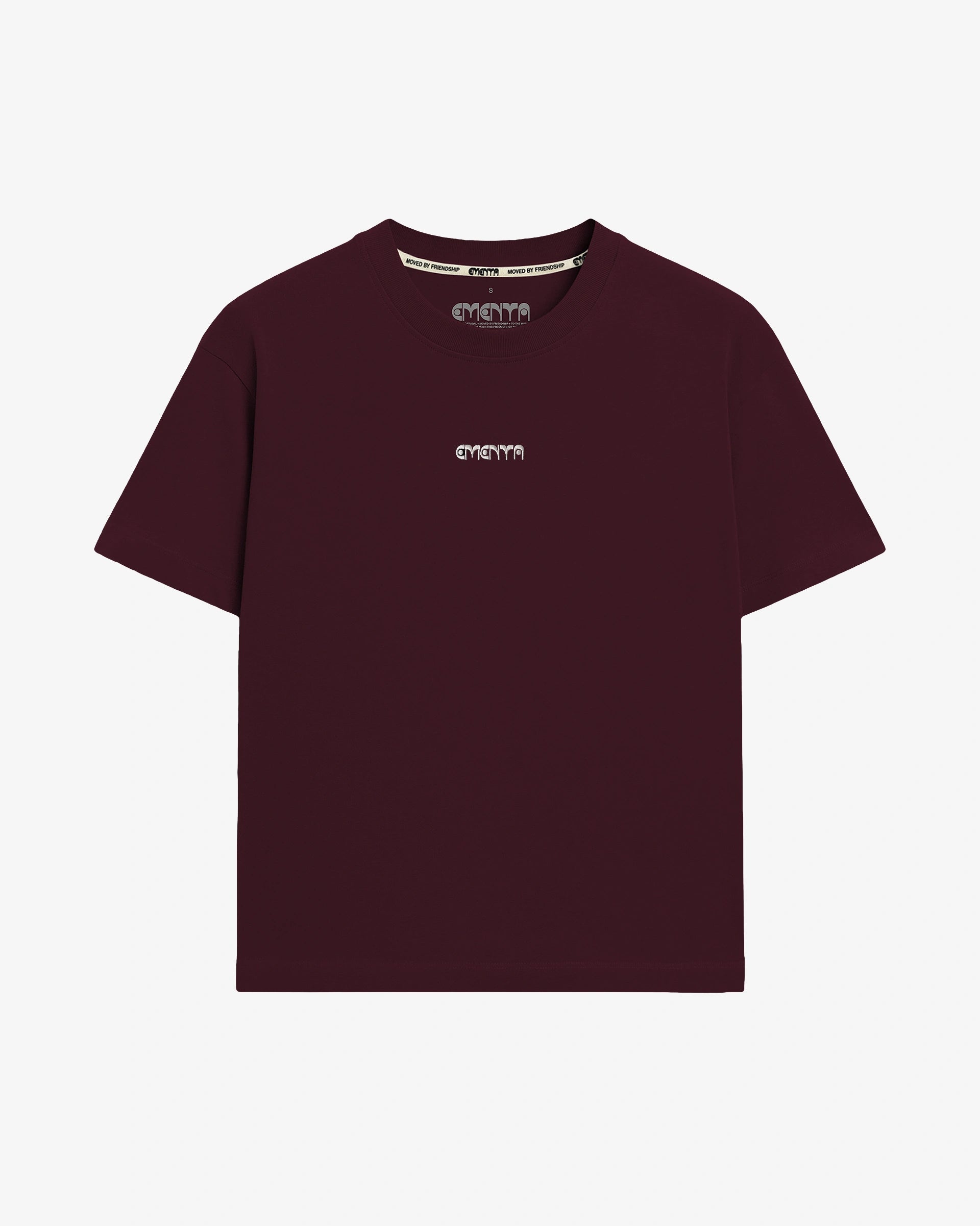 100% cotton, 240 g/m²
Soft feel with a structured shape
Burgundy color with off-white "First Word" print
Pre-shrunk to hold its shape after washing
Reinforced collar and double-stitched hems for durability
Unisex fit
Made in Portugal