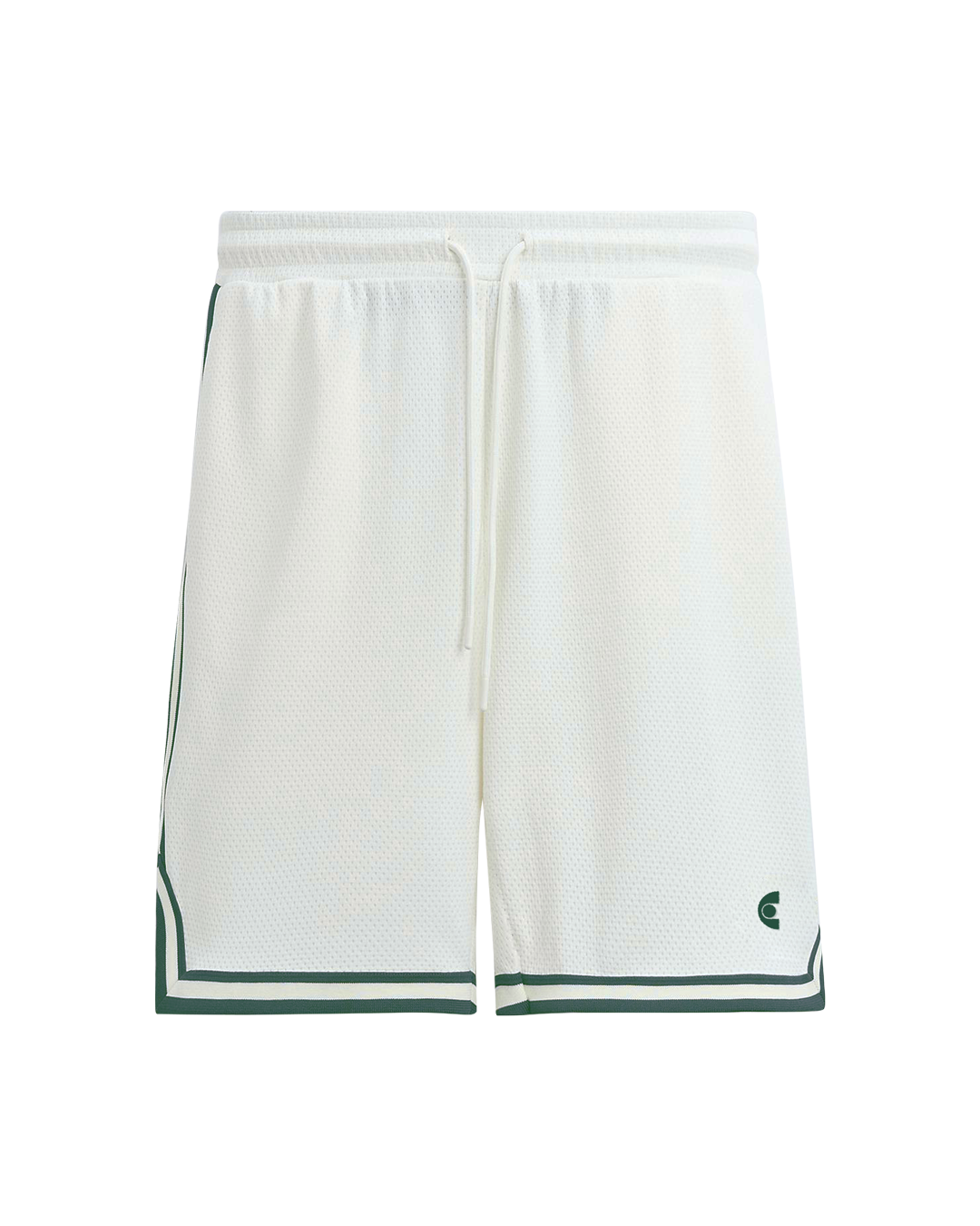 Mesh fabric
Two pockets
Oversized fit
White color with green accents
Small branded detail embroidered 
Elasticated waistband with interior drawstrings
100% Polyester
Part of a kit – matching t-shirt available online
Machine washable