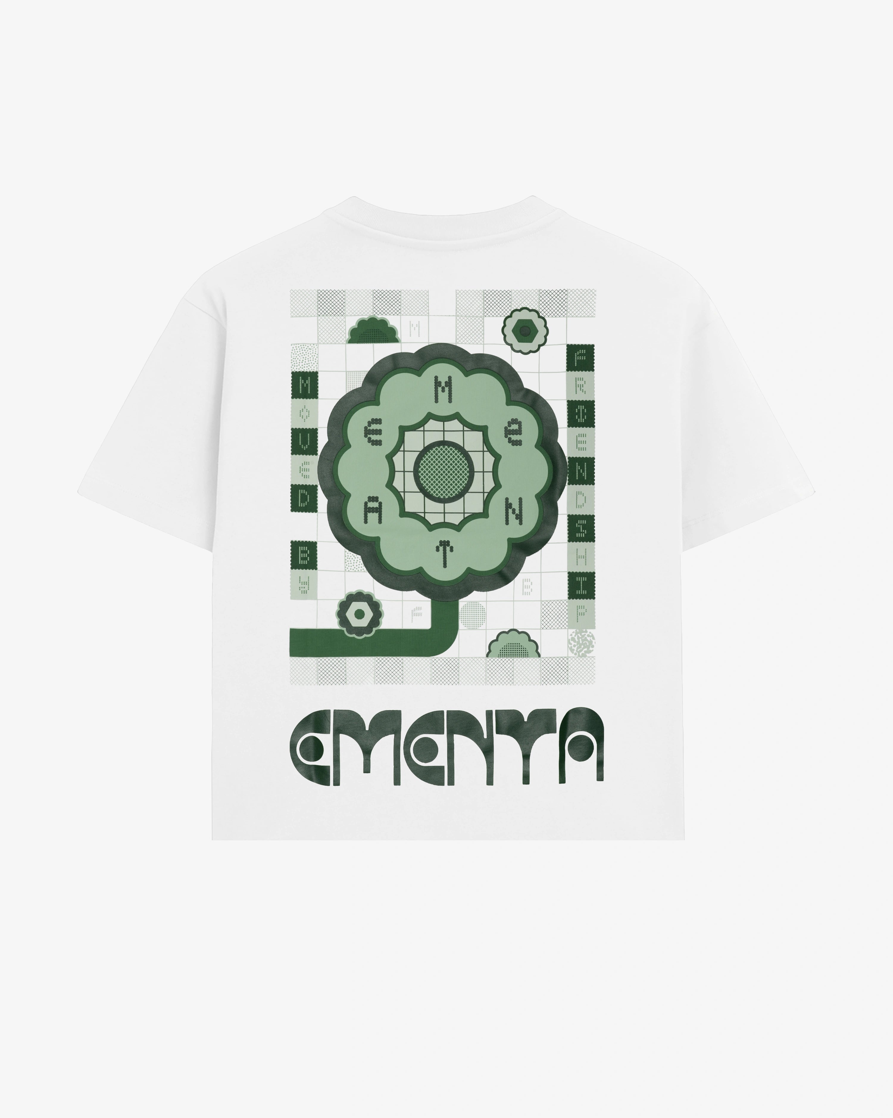 100% Cotton (220gsm)
Heavyweight cotton fabric with soft hand-feel
Boxy, relaxed fit with dropped shoulders
Ribbed crewneck collar
Screen-printed graphic on front and back
"EMENTA© Moved By Friendship" motto on the back with the Garden Flower design
Double-stitched hems for durability
Made in Portugal
