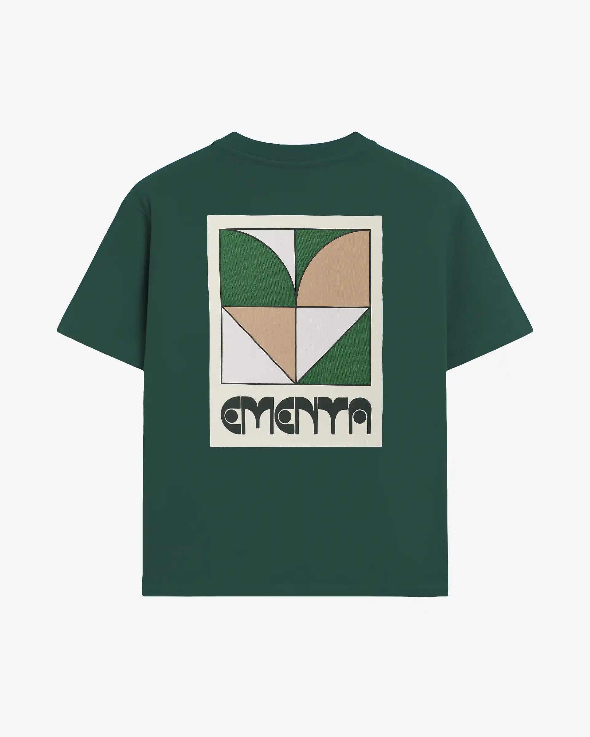 Short sleeve t-shirt made from 100% cotton jersey with a 240 gsm weight and structured feel
Regular fit with a straight silhouette
Small front print and oversized back graphic featuring the Heart artwork and Ementa branding
Evergreen base with green, sand and off-white graphic composition
Ribbed collar and clean hem finish
Machine wash cold. Do not tumble dry
Made in Portugal