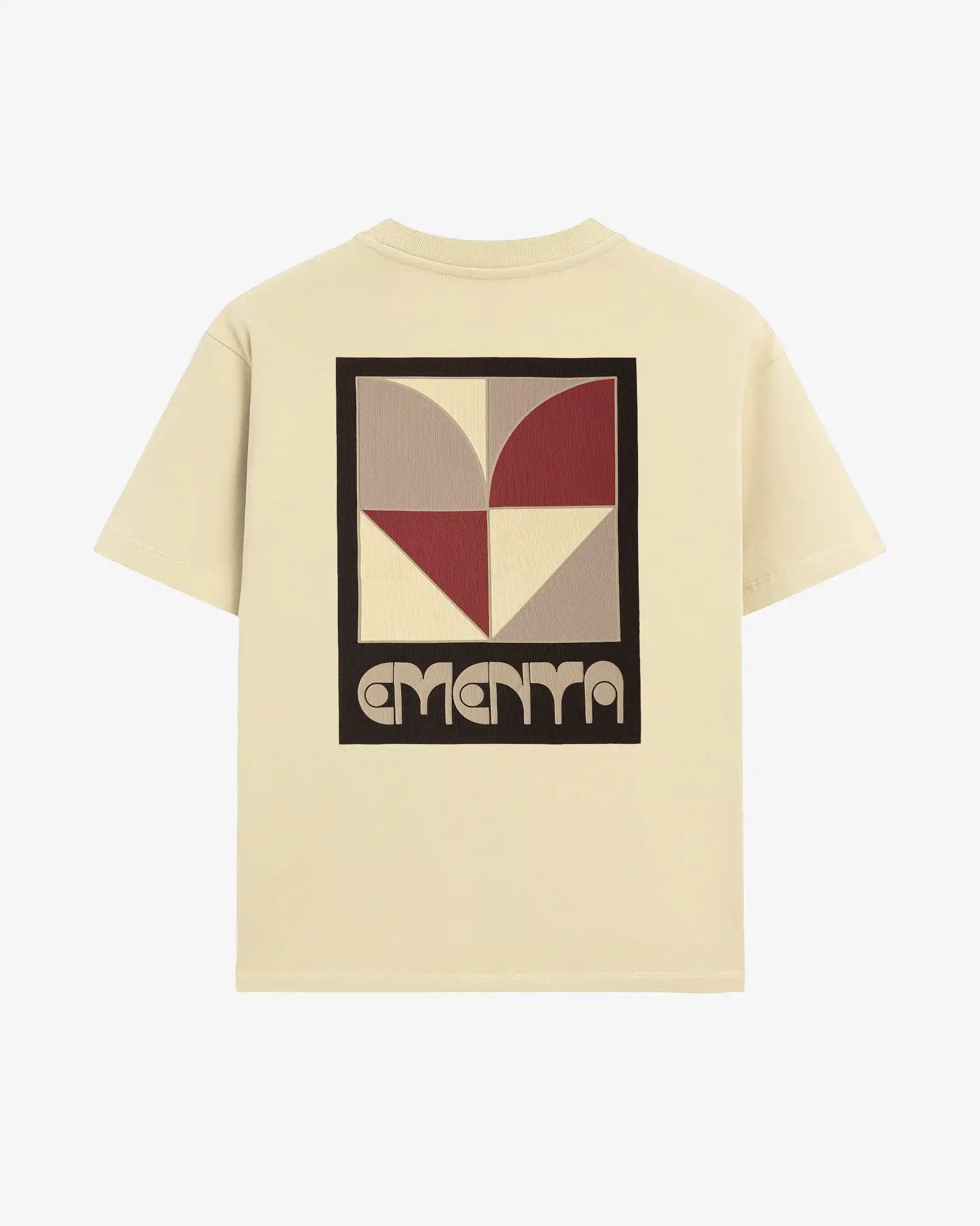 Short sleeve t-shirt made from 100% cotton jersey with a 240 gsm weight and structured feel
Regular fit with a straight silhouette
Small front print and oversized back graphic featuring the Heart artwork and Ementa branding
Vanilla base with red, sand and off-white graphic composition
Ribbed collar and clean hem finish
Machine wash cold. Do not tumble dry
Made in Portugal
