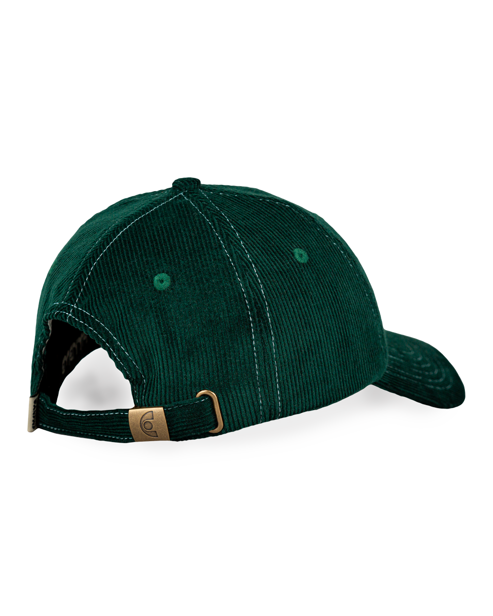 Forest green corduroy with white stitching running through the seams. The Liberation design is embroidered in white on the front, standing out against the soft texture. Six-panel build, curved brim, and an adjustable strap at the back. 100% cotton corduroy.