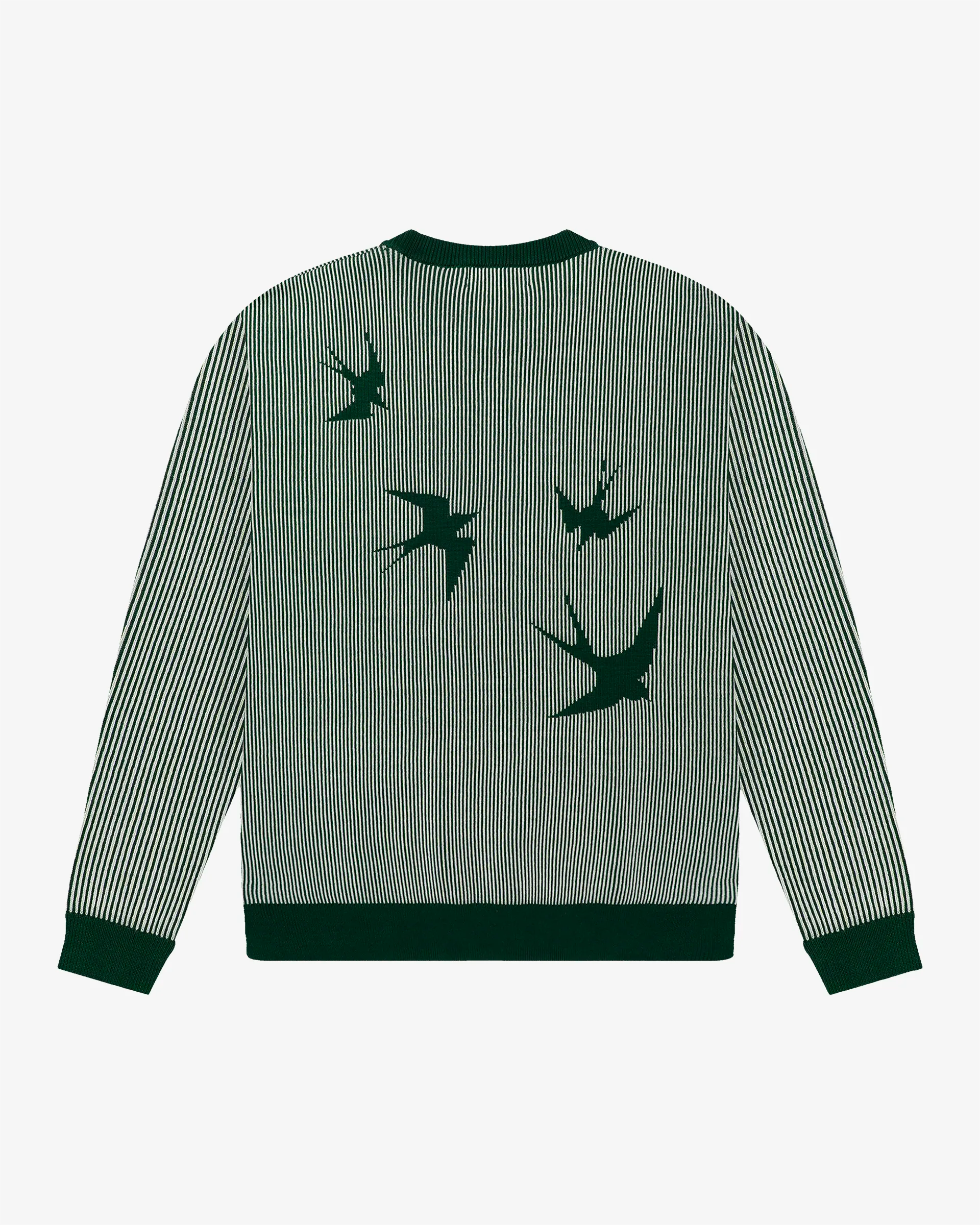 Reversible double-knit crewneck with inverted graphics on each side
Straight fit with relaxed volume through the body
Double-knit yarn fabric with a fine vertical stripe structure
Graphic print on back with “Lisa” design referencing Lisbon's swallows
Made in Portugal from breathable cotton yarn
Hand wash cold and lay flat to dry