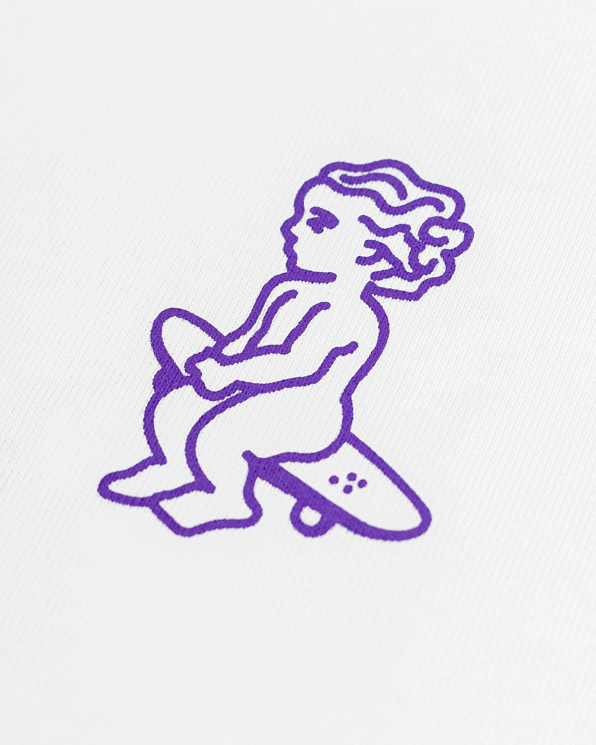 Made from 100% soft cotton, this white-colored t-shirt is designed to maintain its shape over time. The Ikon stamp design in purple is digitally created by our artist team for a unique touch.