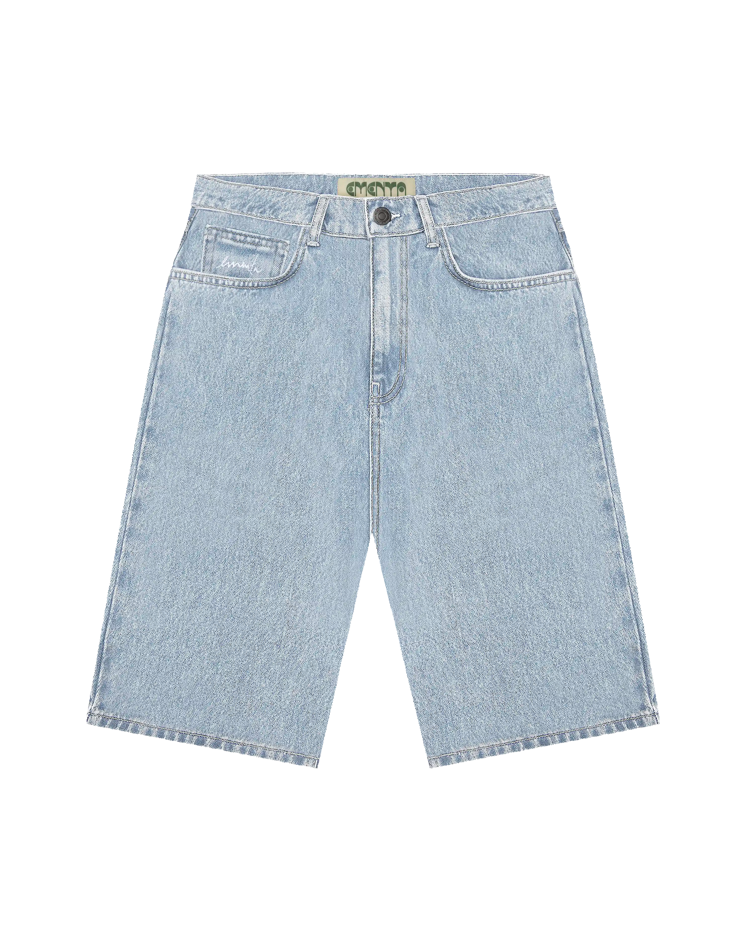 100% cotton denim
Loose, relaxed fit with a knee-length cut
For a baggy look, choose 2 sizes above
Mid-rise waist with belt loops
Button fly closure
Front and back pockets for everyday use
Small signature embroidery on the front pocket; Ikon embroidery on the back pocket
Clean hem for a simple finish
Unisex fit
Model is 1.82 m and wears size 30
Made in Portugal