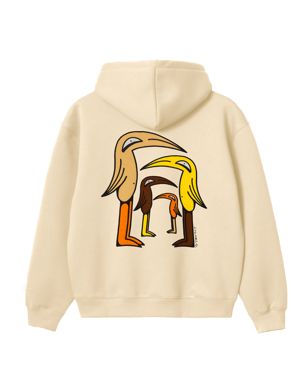 Ementa x Chinelo Artist Collaboration – Limited Edition Hoodie
Made from heavyweight 100% cotton. The dense 420gsm fabric provides structure, while the brushed fleece interior enhances comfort. Ribbed cuffs and hem ensure a secure fit, and the reinforced stitching improves longevity. It has a kangaroo pocket, the double-layered hood offers additional warmth. Manufactured in Portugal with a focus on precision and quality, this piece reflects a balance of technical construction and artistic collaboration.