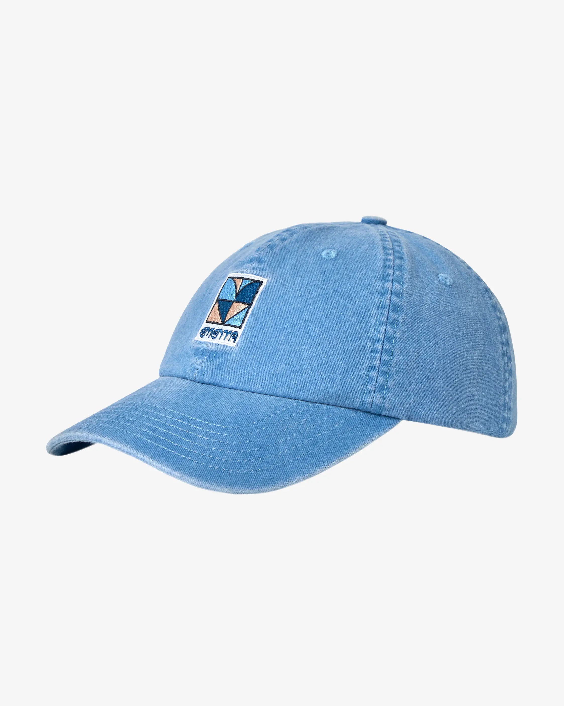Back view of denim washed cotton twill cap with adjustable strap