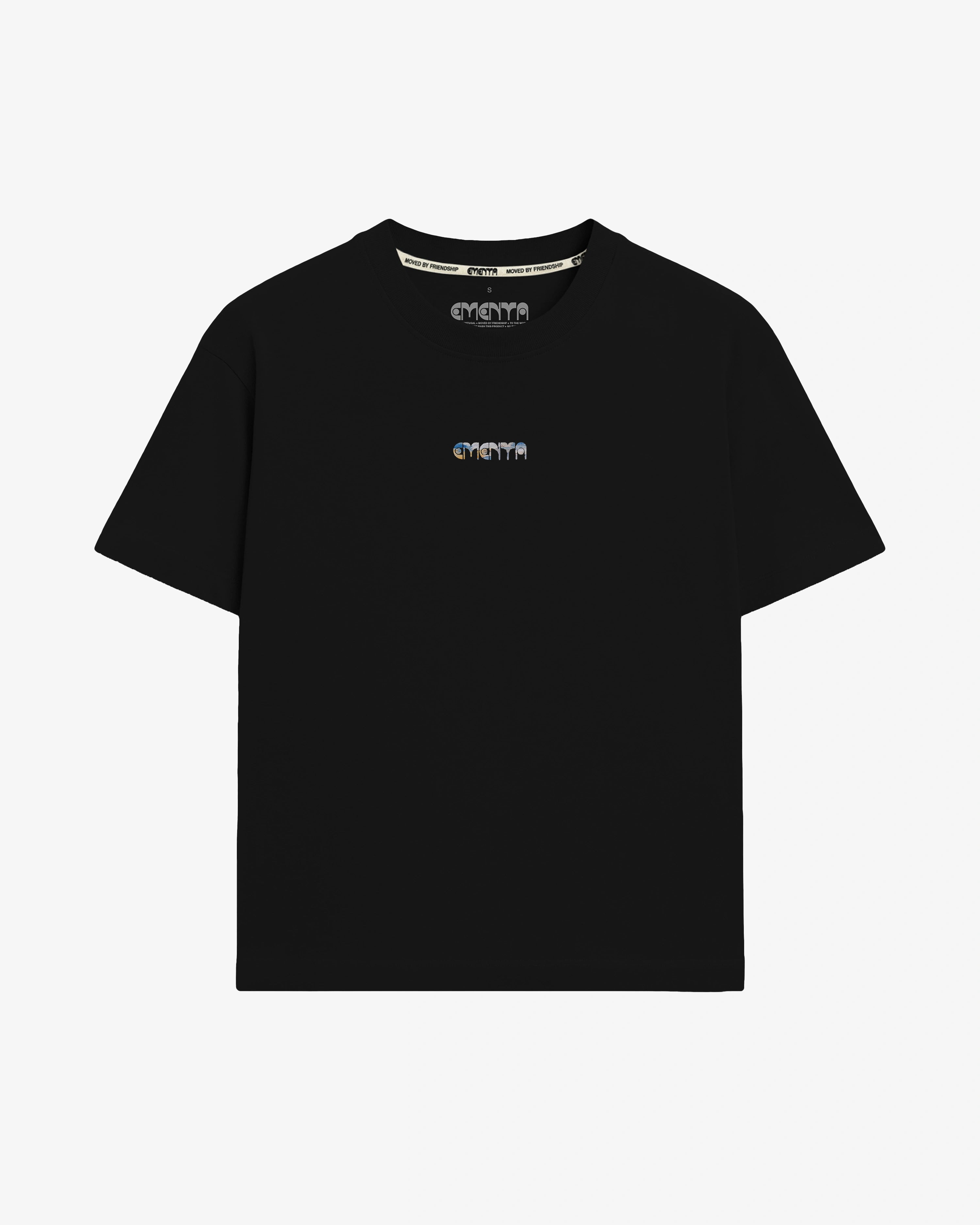 Black cotton t-shirt with small front logo print