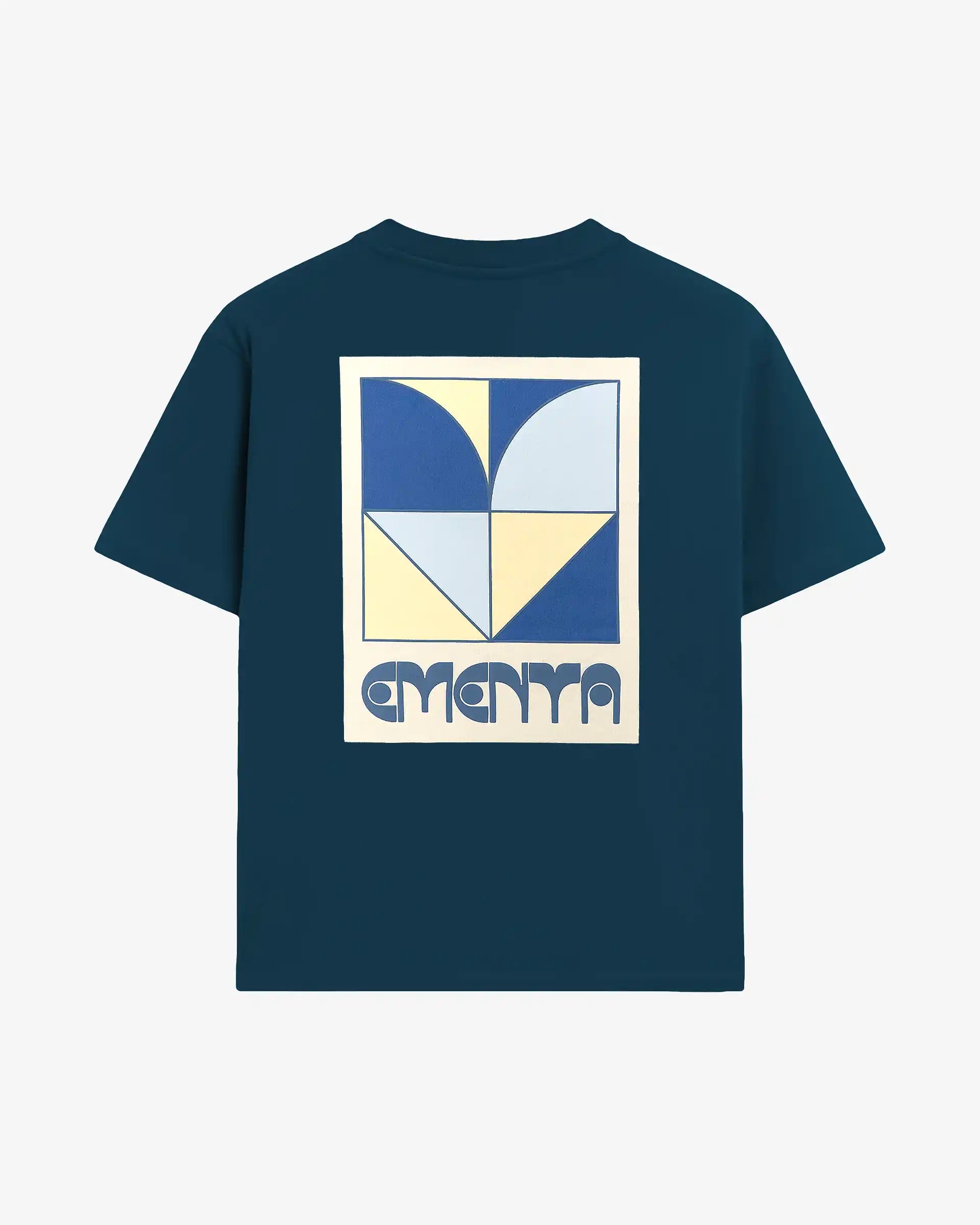 Short sleeve t-shirt made from 100% cotton jersey with a 240 gsm weight and structured feel
Regular fit with a straight silhouette
Small front print and oversized back graphic featuring the Heart artwork and Ementa branding
Navy base with butter yeallow and off-white graphic composition
Ribbed collar and clean hem finish
Machine wash cold. Do not tumble dry
Made in Portugal