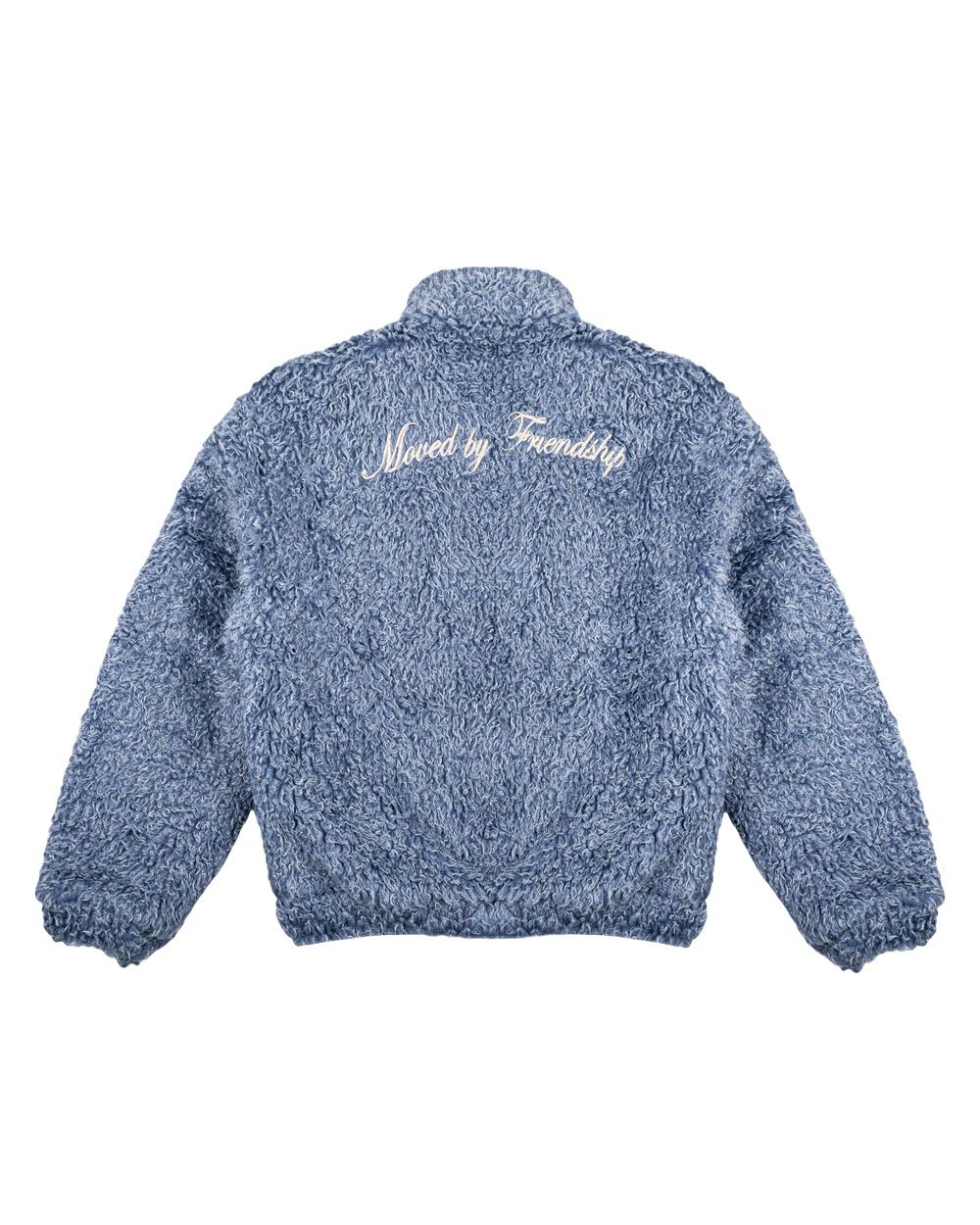 The Poncha Jacket is designed for warmth and comfort with its soft blue fur exterior. Inside, it features diamond stitching for added texture and durability.

It offers adjustable wrists and hips for a customizable fit, along with two exterior pockets and an interior pocket for convenient storage.