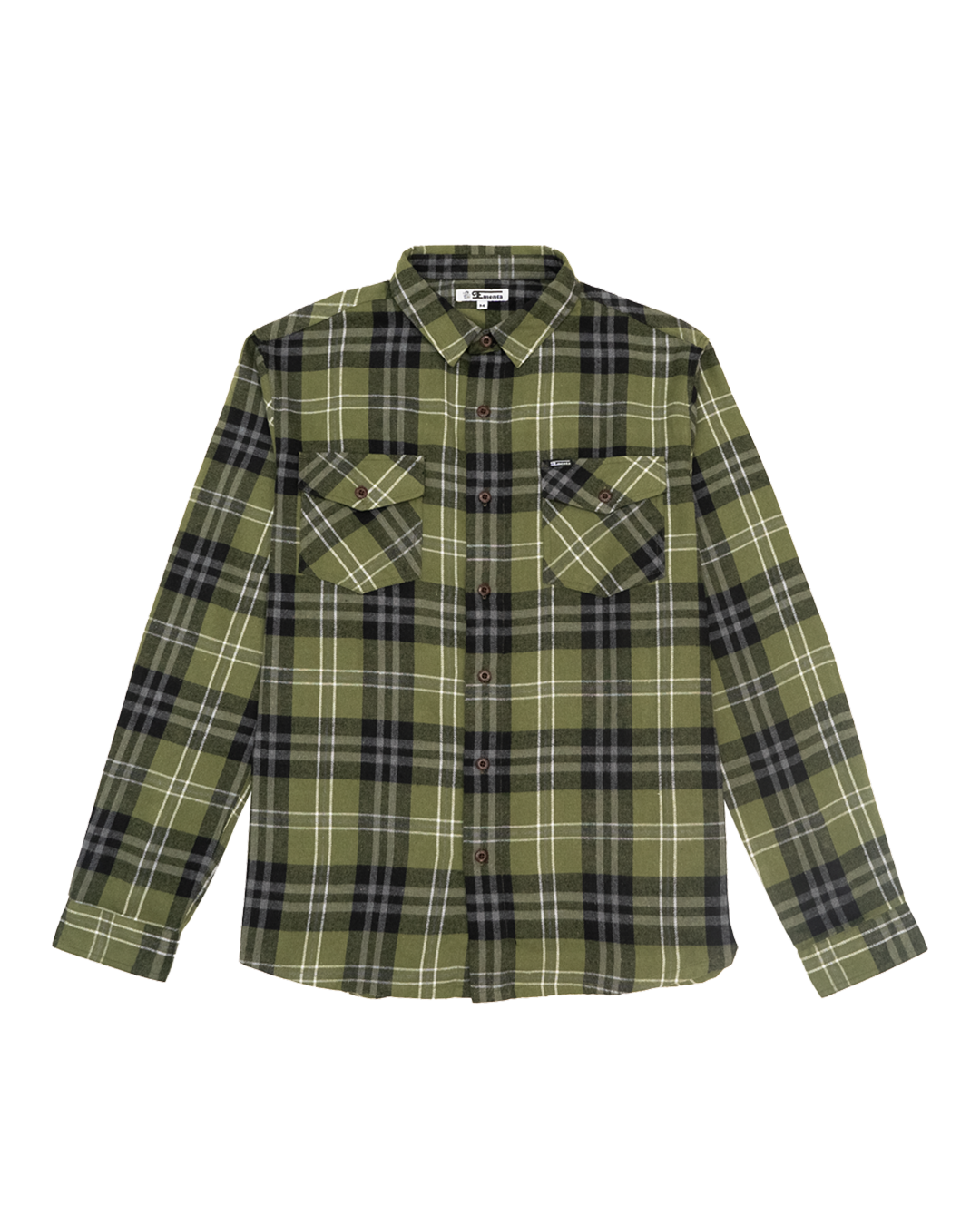 This flannel shirt in green tones, is crafted from durable spine twill, offering a blend of comfort and understated style. Its relaxed silhouette makes it an easy choice for casual wear while maintaining a clean, timeless look.