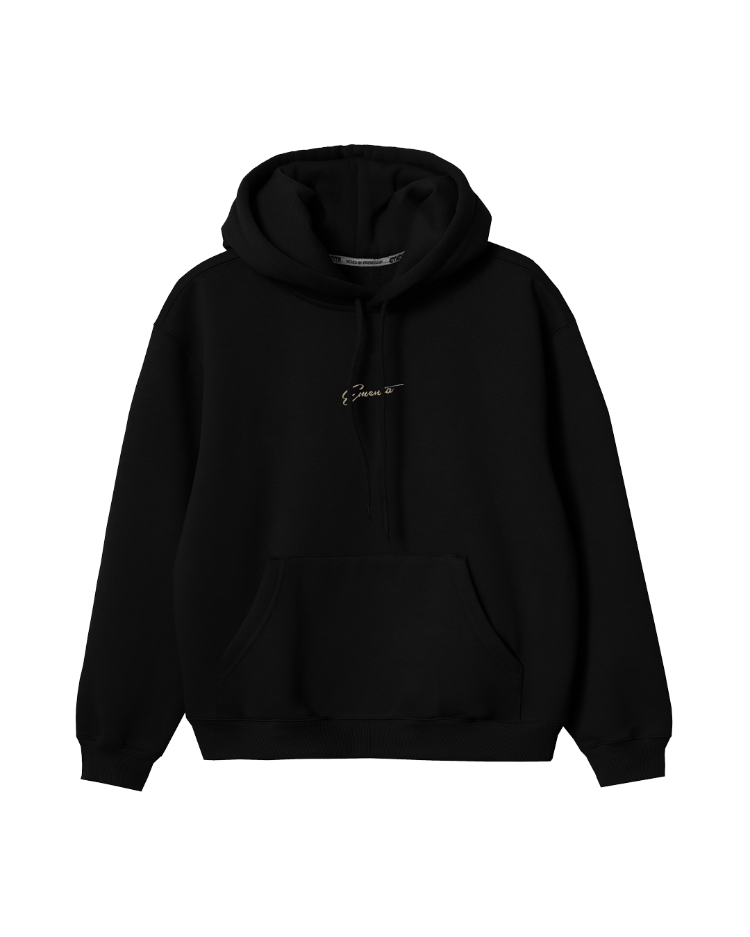 Crafted from 100% cotton, the Cocktail Hoodie in black is built for durability and comfort. The fabric maintains its structure over time, offering a sturdy, substantial feel. The hoodie features an embroidered Ementa signature logo on the front and a detailed cocktail design on the back. With a relaxed fit and a heavyweight construction, it ensures both warmth and longevity.