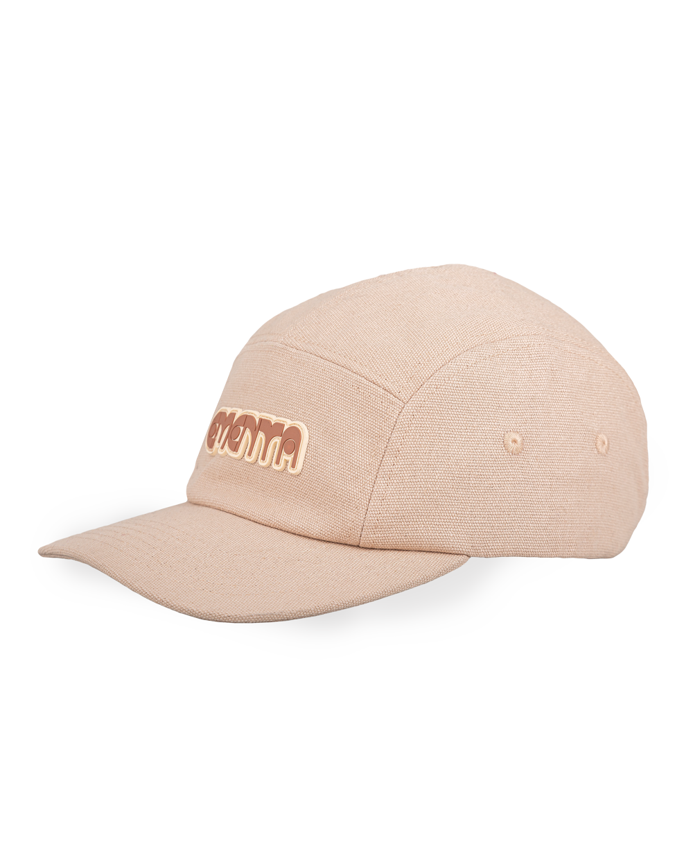 The Dots Canvas Cap is a classic five-panel cap crafted from durable 100% cotton canvas, offering a sturdy, comfortable fit. It comes in an off-white color, complemented by a slightly curved brim. The front features the Ementa Dots logo, adding a clean touch to the design.