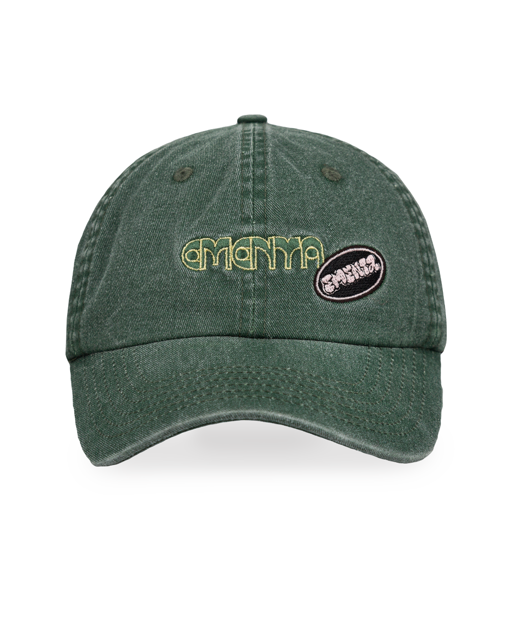 The Dots Patch Cap is a classic six-panel cap crafted from 100% cotton, ensuring a comfortable fit and durable wear. It comes in a green washed color, enhanced by a curved brim. The cap is decorated with multiple embroidered patches, adding character to the design.