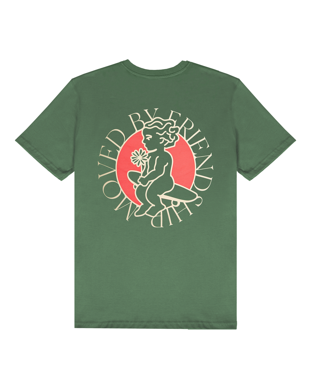 Artist-designed green t-shirt made from 100% soft cotton, providing comfort and durability for everyday wear. The Ikon flower logo print, created by our artist team, adds a unique touch to the design. This t-shirt combines high-quality materials with timeless style.