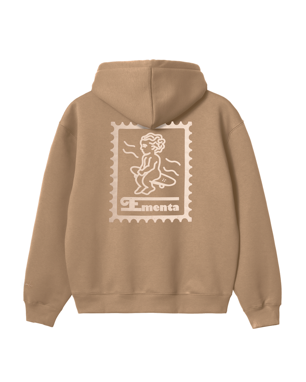 Crafted from heavyweight 100% cotton, this camel hoodie is designed to hold its shape and resist frequent wear, offering durability and a cozy feel. The interior is lined with heavyweight brushed fleece for added warmth. It features an embossed print with a textured Ikon stamp and an embroidered signature on the right wrist.