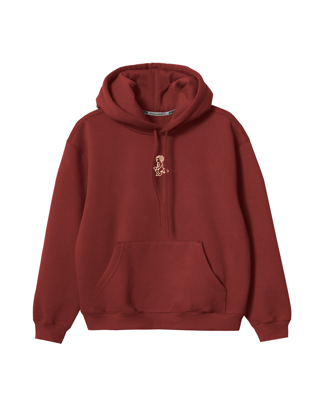 This burgundy hoodie is made of heavyweight fabric, designed to hold its shape and resist frequent wear. It is designed to ensure durability and warmth. Our artists digitally designed the print.