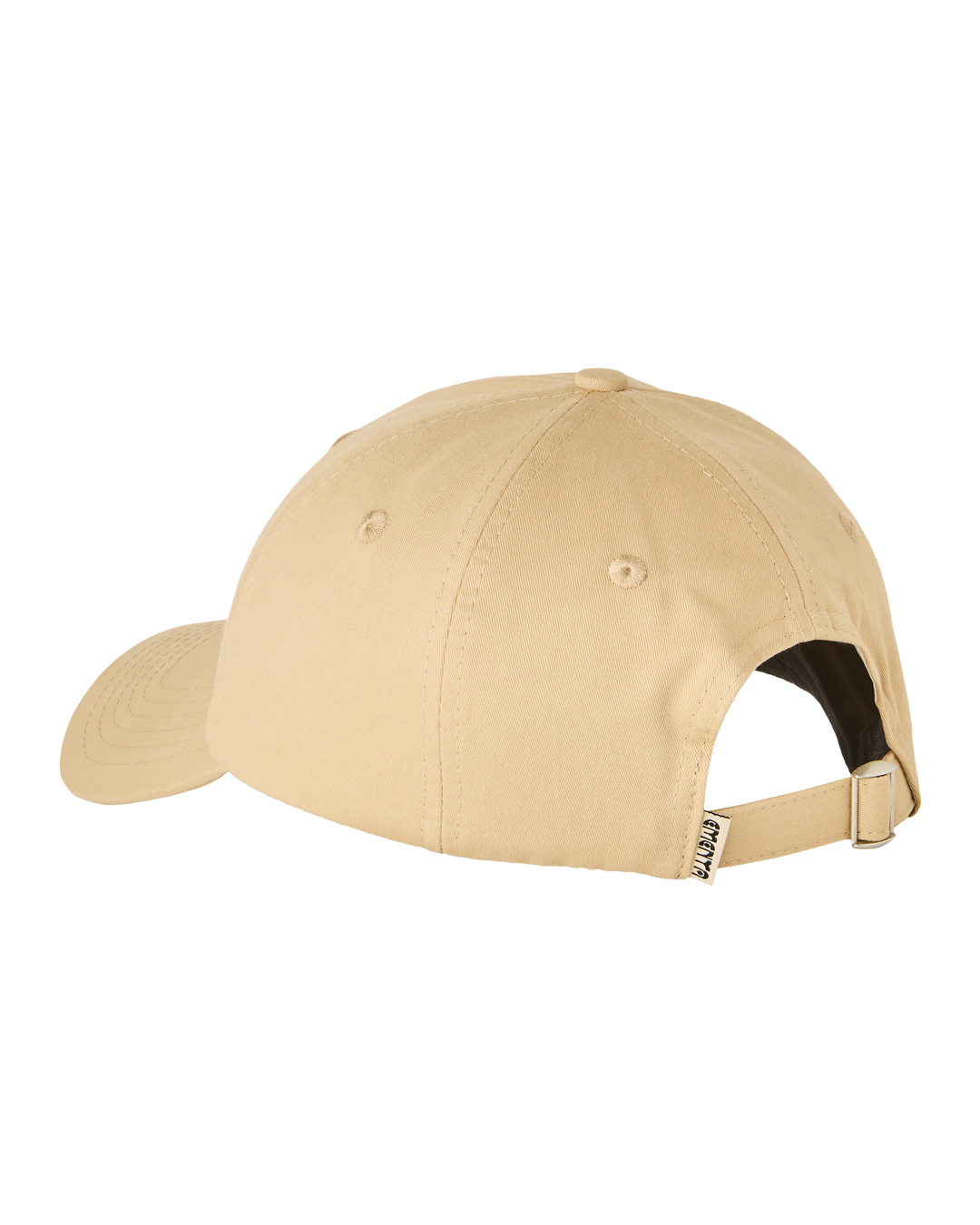 A khaki twill cap made from 100% cotton, offering a soft feel and breathable wear. It features a firm, curved brim for structure and an embroidered Ikon logo on the front. The adjustable strap with a metal buckle ensures a secure fit.