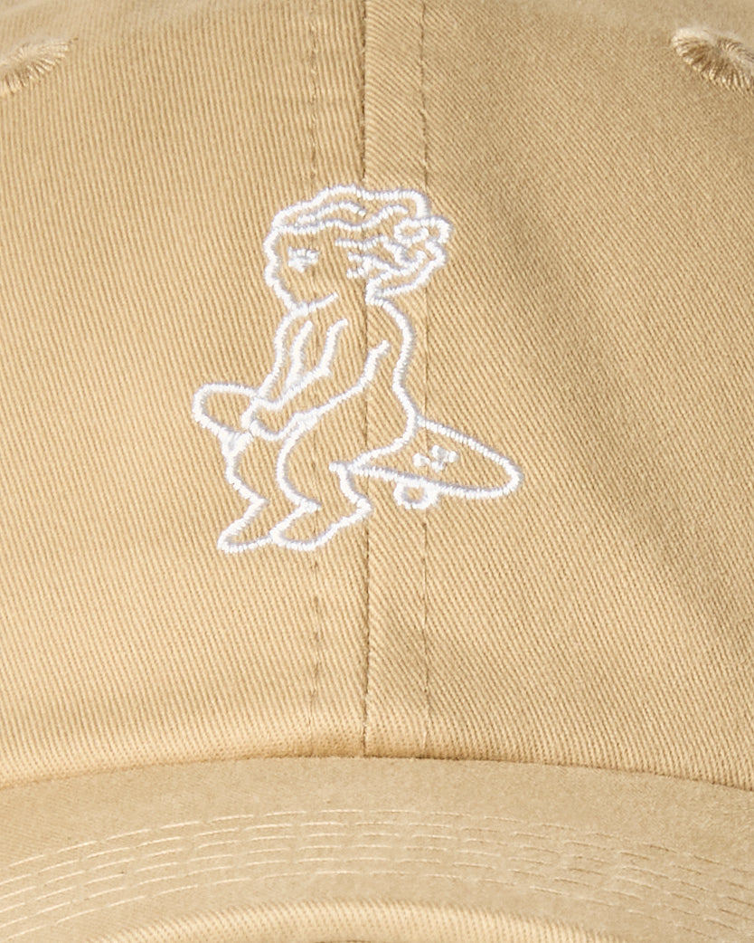 A khaki twill cap made from 100% cotton, offering a soft feel and breathable wear. It features a firm, curved brim for structure and an embroidered Ikon logo on the front. The adjustable strap with a metal buckle ensures a secure fit.