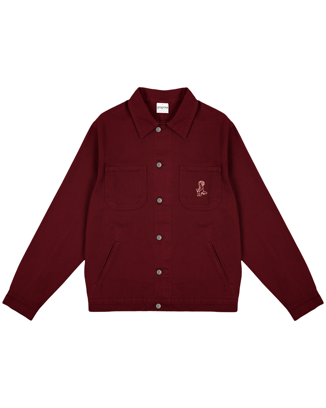 The Kit Ikon Twill Jacket in burgundy features a versatile and timeless design, made for durability and comfort.

Featuring a classic button-down front, a structured collar, wrist cuffs, chest pockets for functionality, and an embroidered design for added flair, this jacket is perfect for casual outings or workwear.