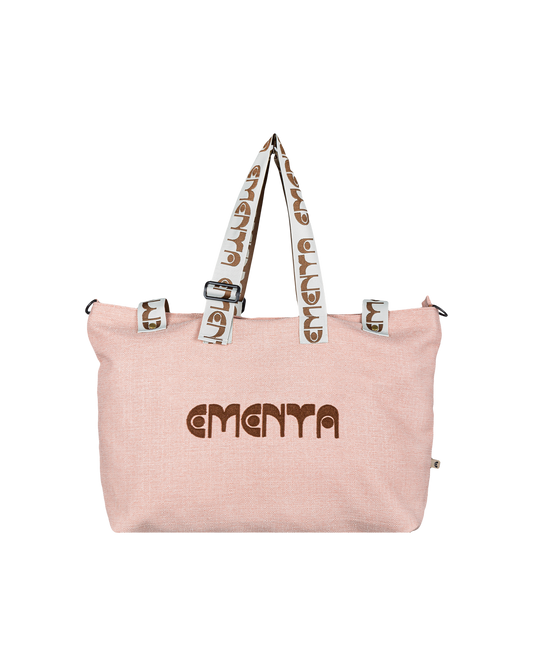 A practical companion for short trips or everyday use. Made from soft, breathable linen in a warm light pink tone, this bag combines functionality with elegance. The 'dots' ementa logo is subtly placed on the front and straps, adding a unique touch. It features adjustable straps for a comfortable fit, a spacious 40L capacity, a small inner pocket for valuables, and an additional exterior pocket on the back for easy access to essentials.

Sized to meet airline cabin dimensions, it’s also a reliable choice fo