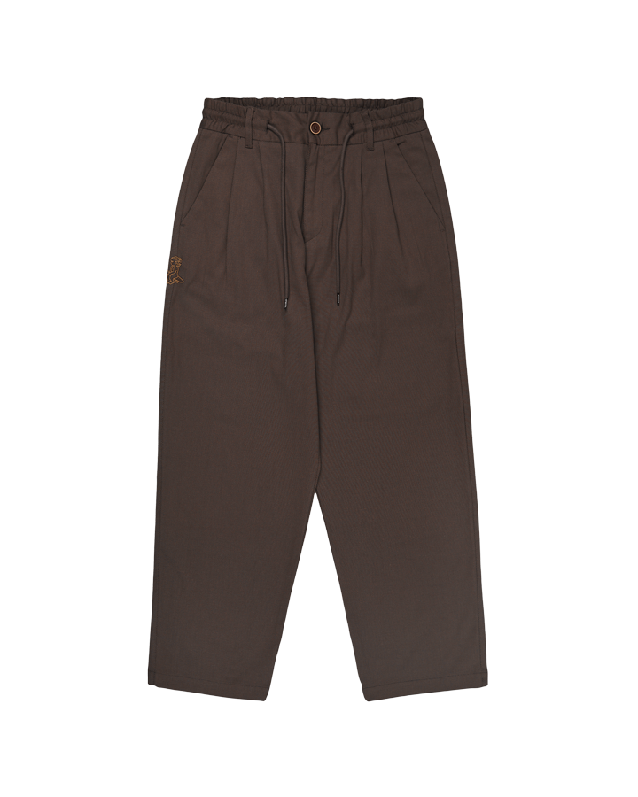 These relaxed-fit pants in dark brown color are designed with a modern silhouette for a comfortable, functional fit. The fabric provides durability and a slight stretch for enhanced flexibility, ensuring ease of movement throughout the day.