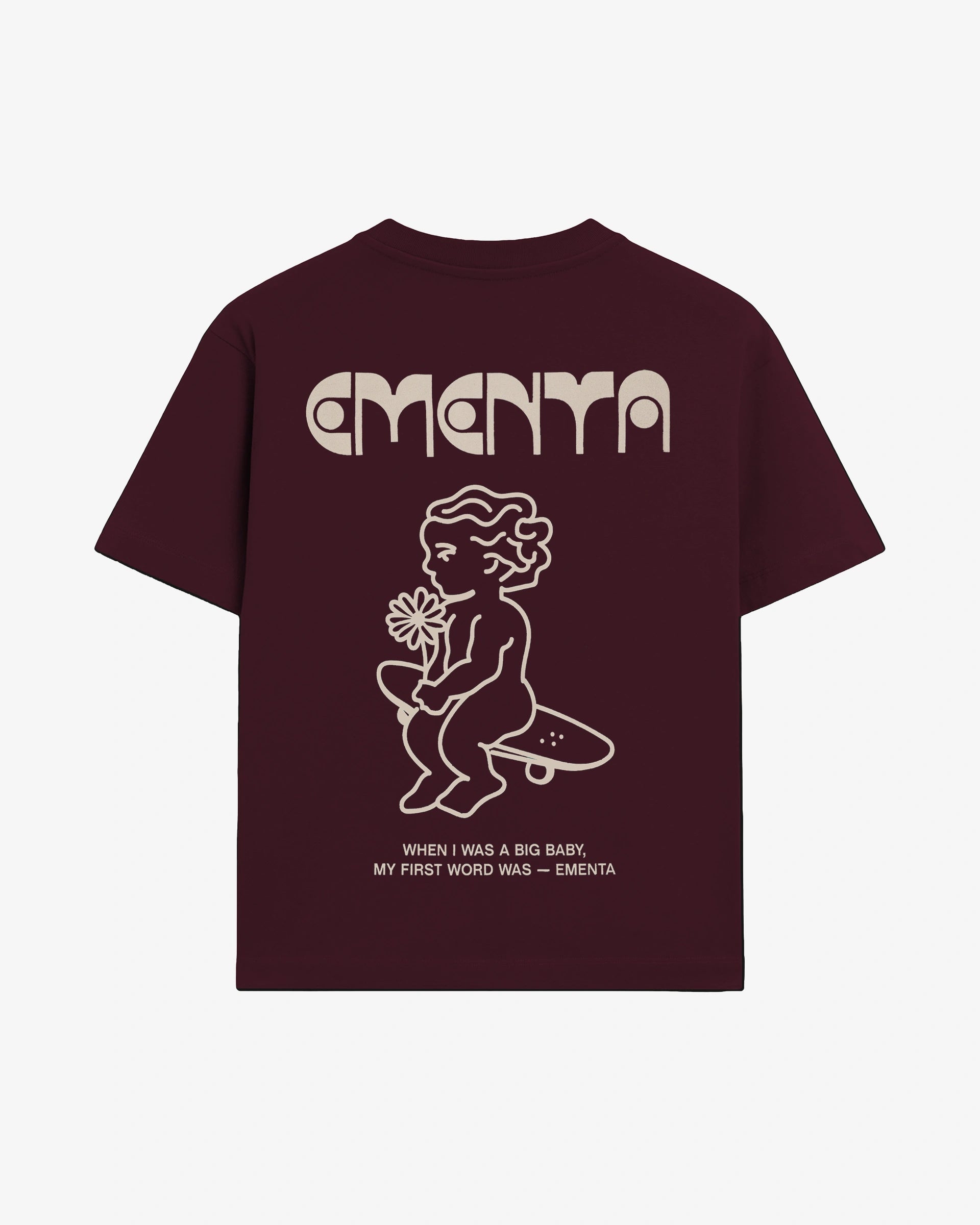 100% cotton, 240 g/m²
Soft feel with a structured shape
Burgundy color with off-white "First Word" print
Pre-shrunk to hold its shape after washing
Reinforced collar and double-stitched hems for durability
Unisex fit
Made in Portugal