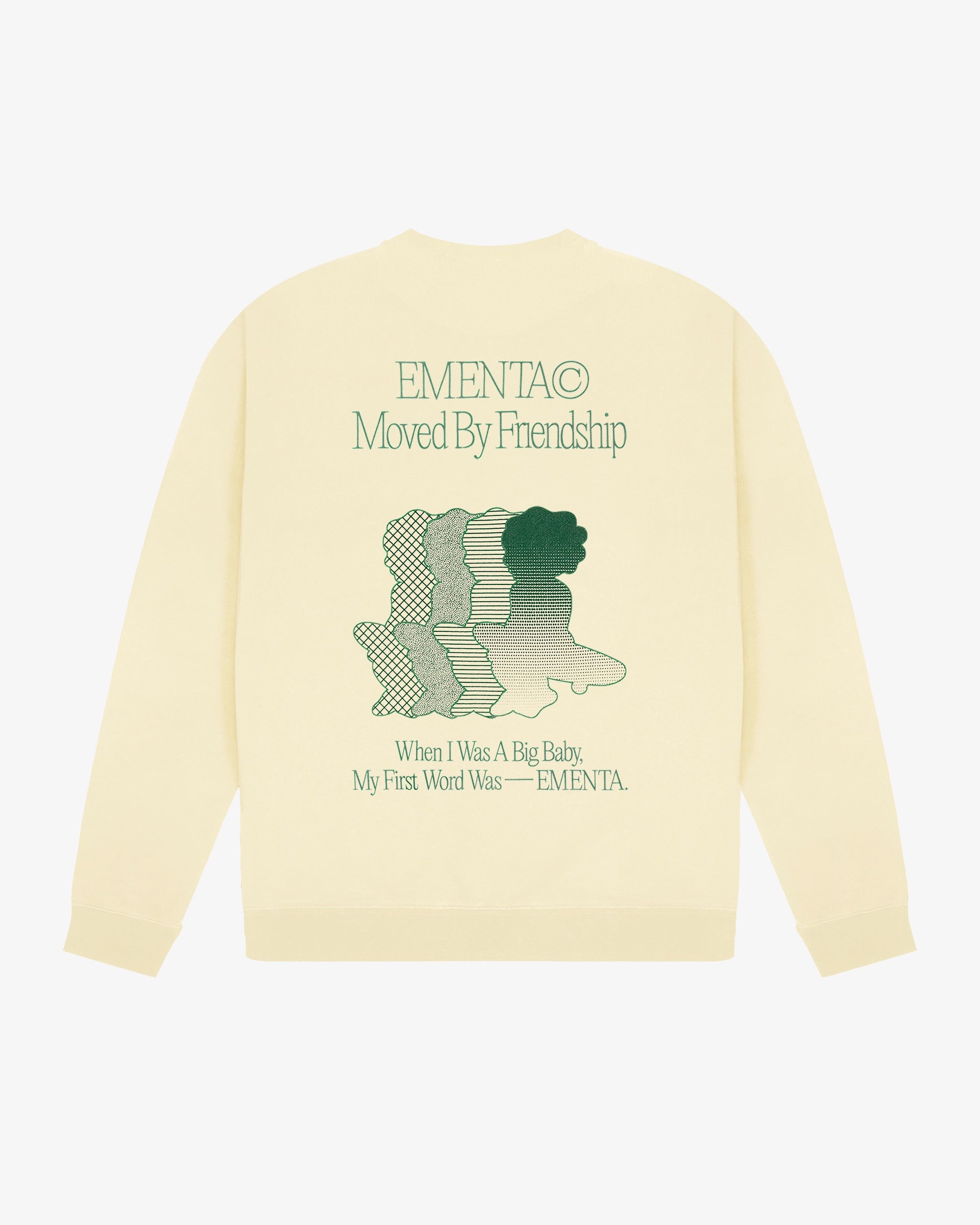 Crewneck sweatshirt designed for everyday wear
100% cotton fabric with a structured yet soft hand feel
Regular fit with a balanced silhouette for comfortable layering
Front and back graphic prints featuring “Moved By Friendship” motto and layered illustrated Ikon logo
Off-white base with green print creating visual contrast
Machine wash cold. Do not tumble dry
Made in Portugal