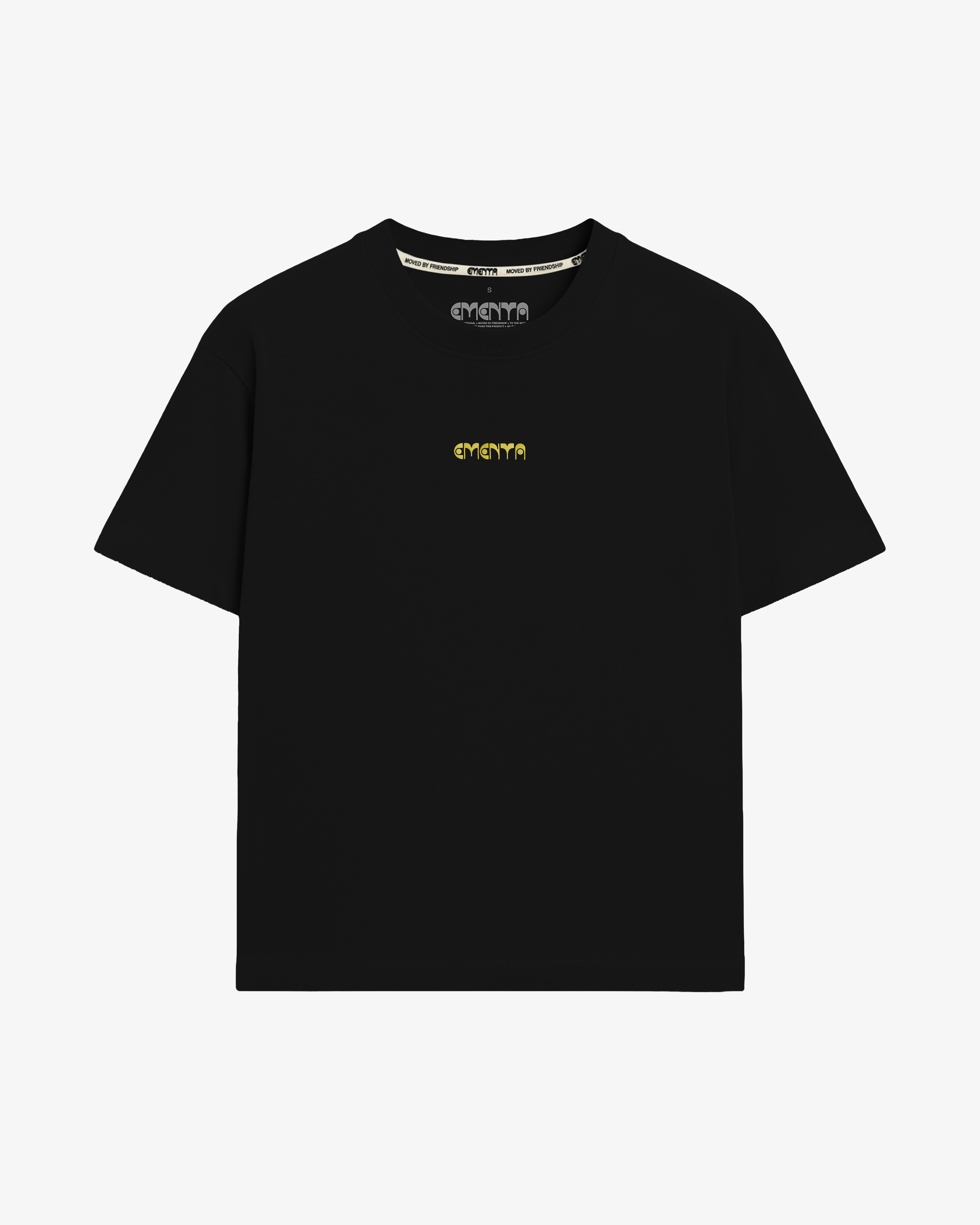 100% cotton, 240 g/m²
Black color
Soft yet structured heavyweight feel
Artwork is digitally designed in-house by our artists to ensure unique detail and precision

EMENTA dots logo on the front
Pre-shrunk to maintain size and shape after washing
Reinforced collar and double-stitched hems for lasting wear

Machine wash at 30°C, tumble dry low, iron inside out
Unisex fit
Made in Portugal