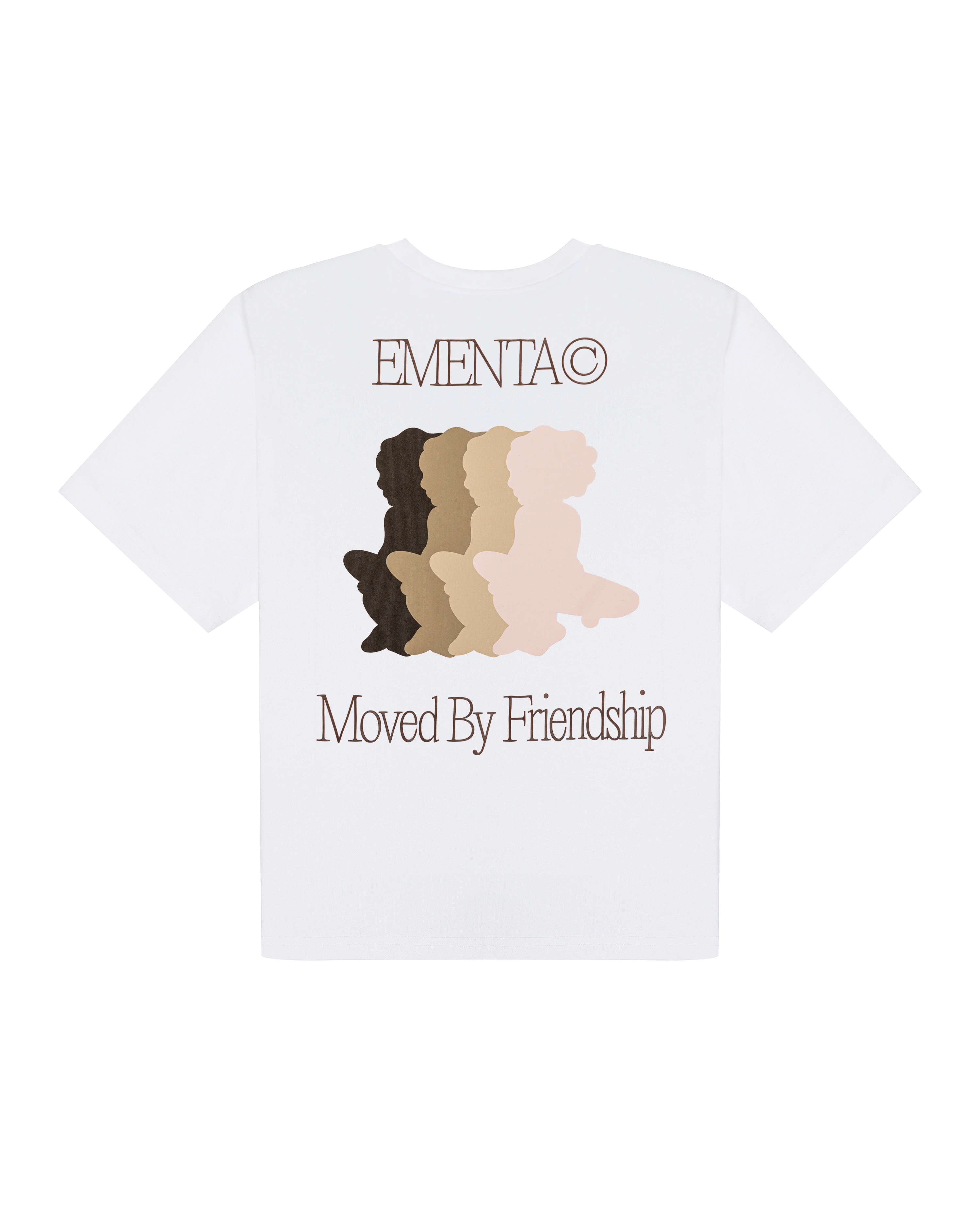 100% Cotton (220gsm)
Heavyweight cotton fabric with soft hand-feel
Boxy, relaxed fit with dropped shoulders
Ribbed crewneck collar
Dragged effect ikon logo on front and back
Artwork celebrates friendship and unity
"EMENTA© Moved By Friendship" motto on front and back
Double-stitched hems for durability
Made in Portugal