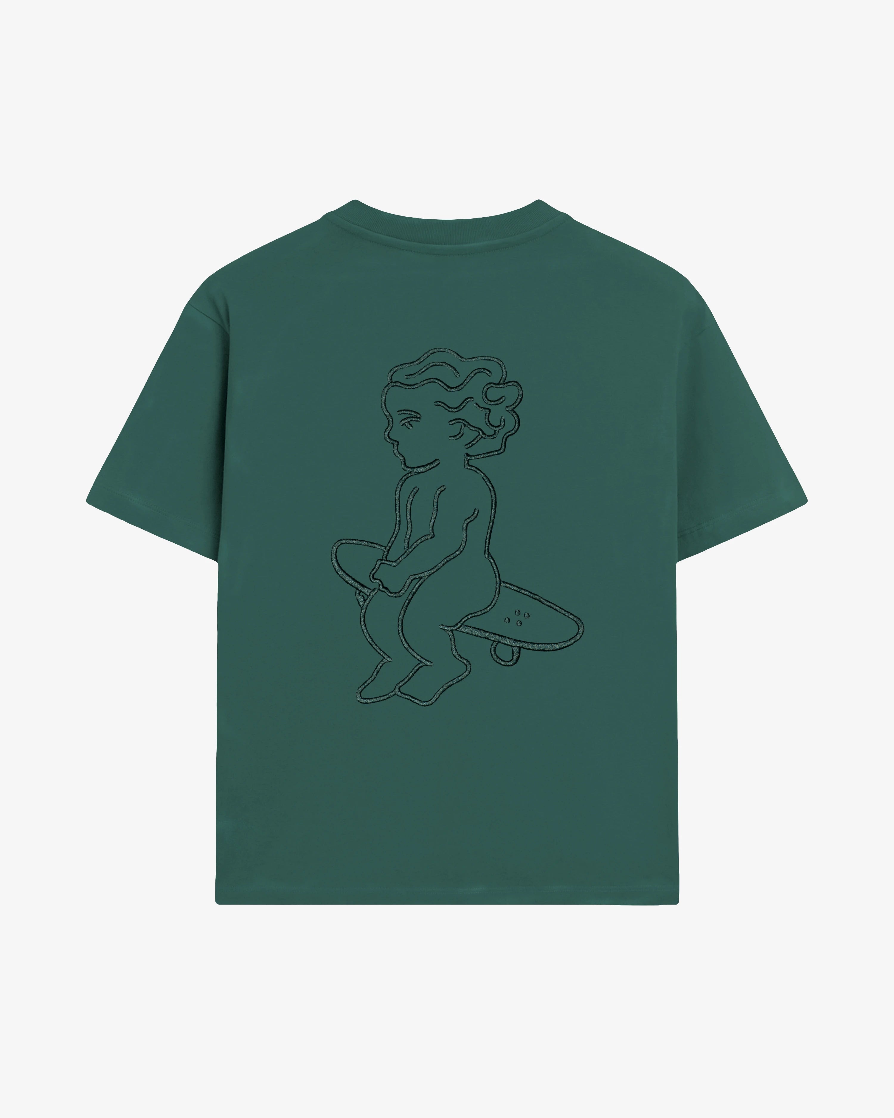 Teal washed cotton t-shirt with Ikon embroidery